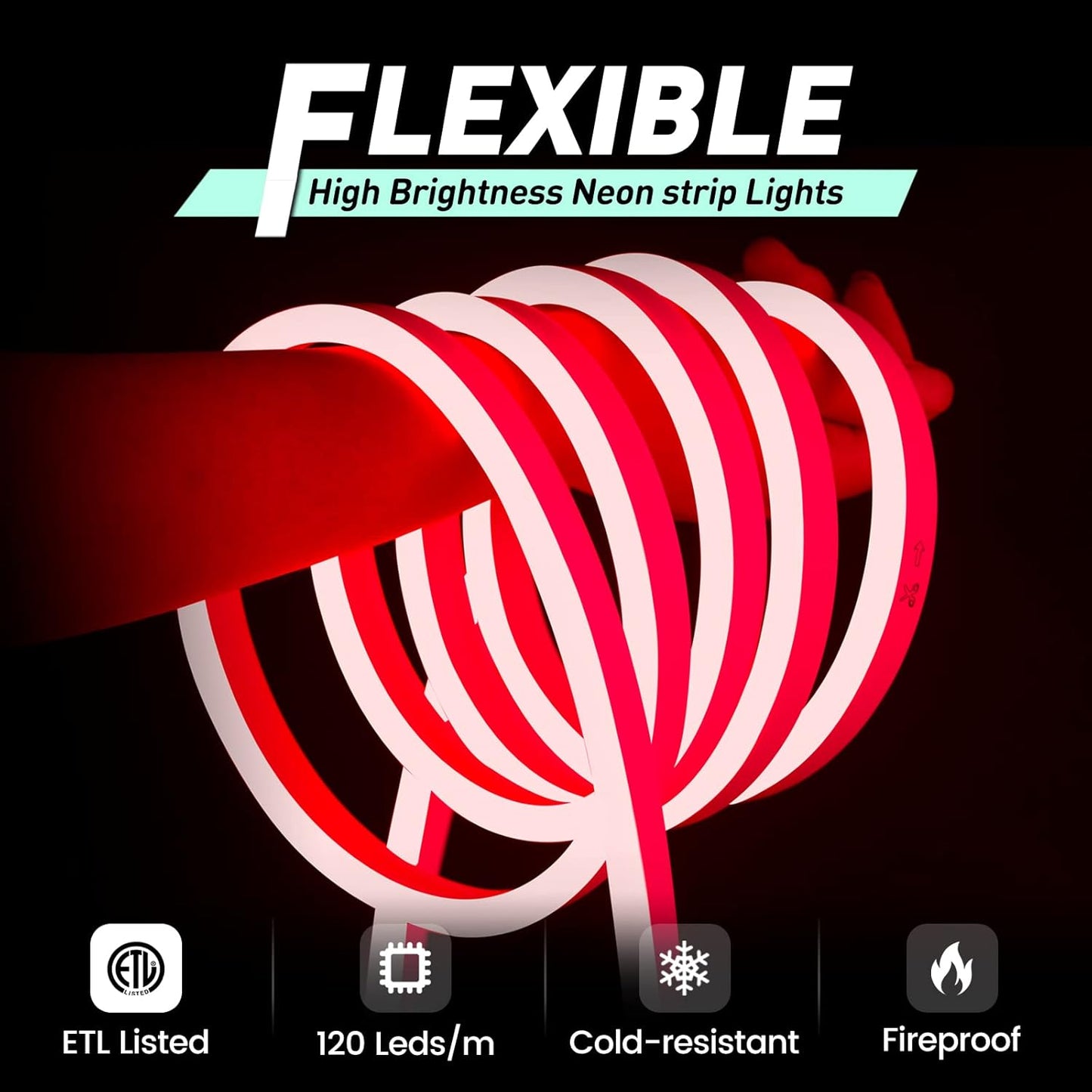 GZBtech Flexible LED Neon Rope Lights 33FT,AC 110-120V Waterproof Strip Light, 120 LEDs/M Cuttable Connectable Neon Lighting for Indoor Outdoor Home Decor/Commercial Building Use-Red 10M