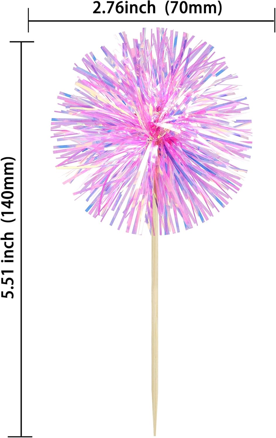 Ephlyn 30Pcs Foil Firework Cupcake Toppers Party Birthday Cake Toppers Supplies Sparkle Tinsel Cocktail Fruit Toothpick for Birthday Wedding Graduation Party Rose Red