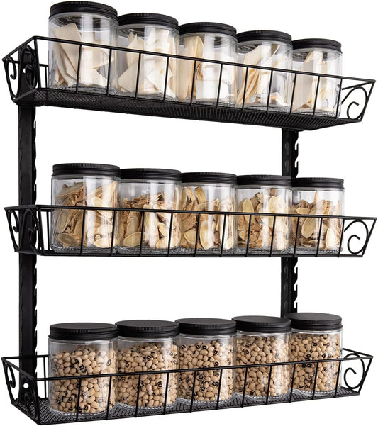 SWOMMOLY Adjustable Wall Mount Spice Rack, 3-Tier Dual-use (Multi-use) Organizer, Black