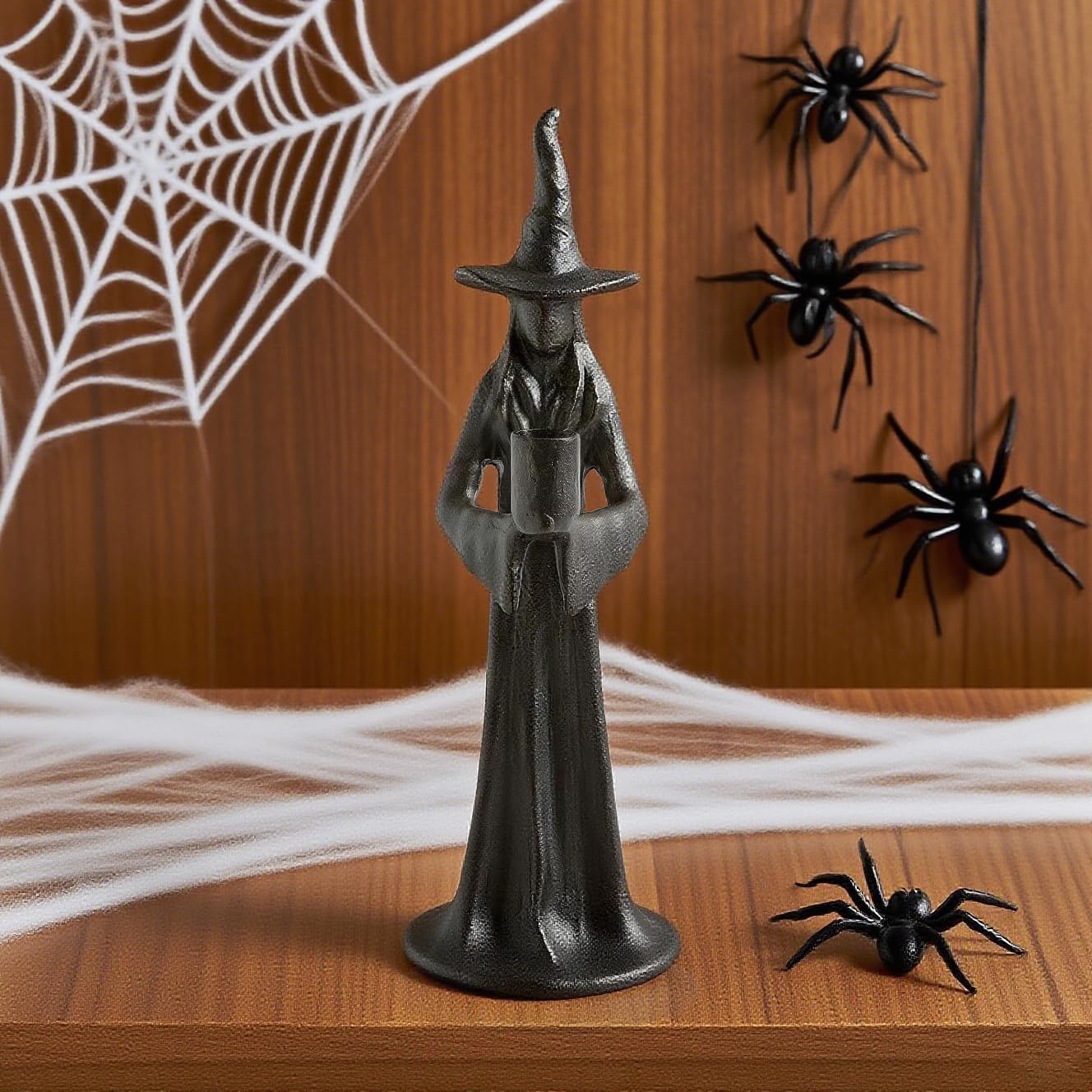 Halloween Witch Candle Holder,Handmade Black Witchs Statue, for Placement in The Table, Witch Halloween Decorations, Window Display