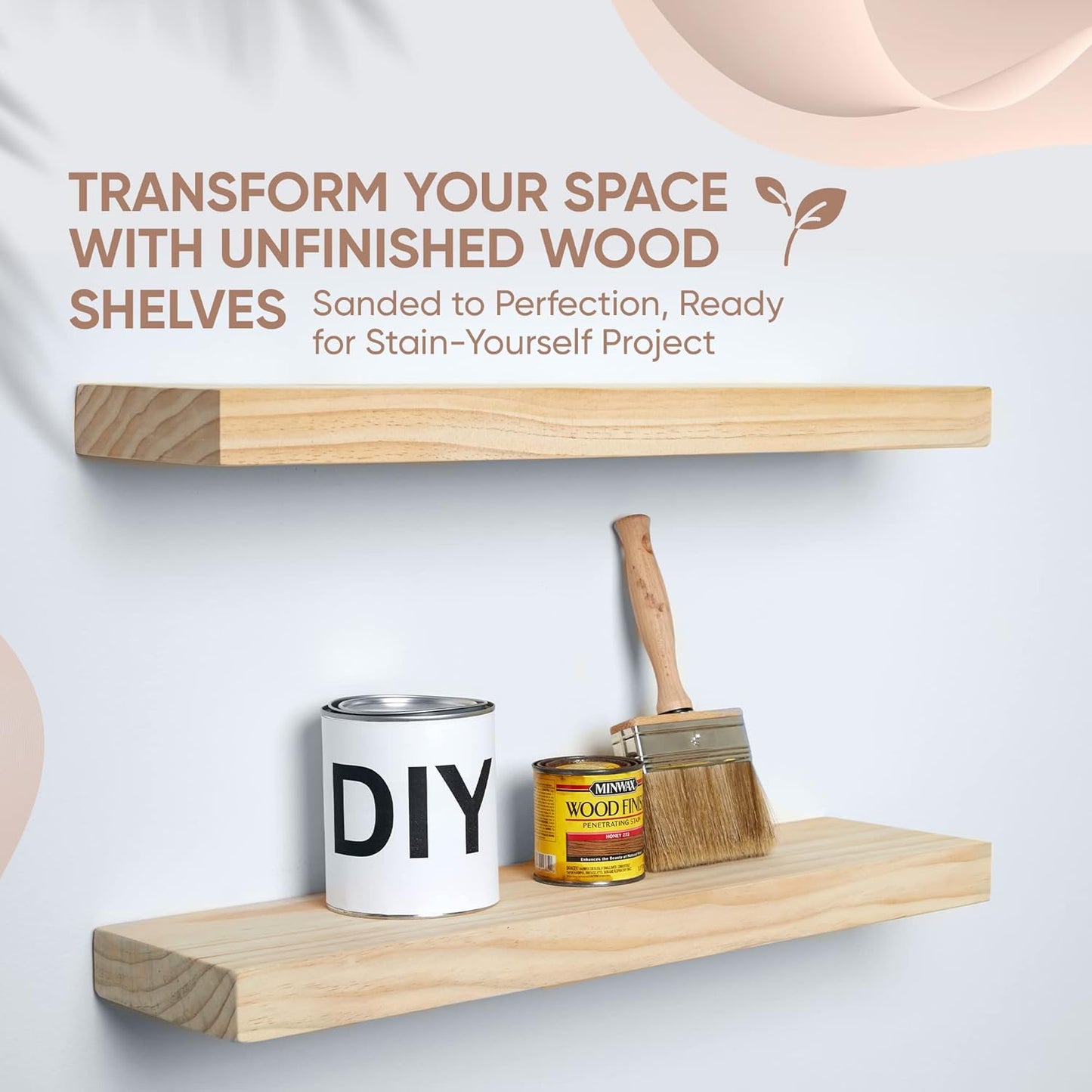 Homeforia 24 inch Wood Floating Shelves, High End Solid Natural Wood 24inch Floating Shelf for Wall, Unfinished Wooden 24 inches Floating Shelves, Heavy Duty Bracket, 24 X 6.5 X 1.75 in, Set of 2