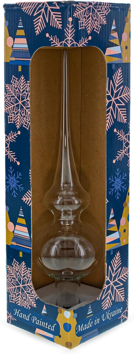 Enchanted Emerald Jeweled Green Blown Glass Christmas Tree Topper 11 Inches