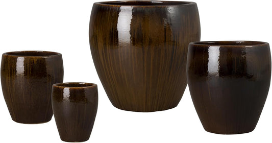 Emissary Home and Garden 24in. L x 23.5in. H Java Stoneware Round Planters with High-fire Treatment (Set of 4)