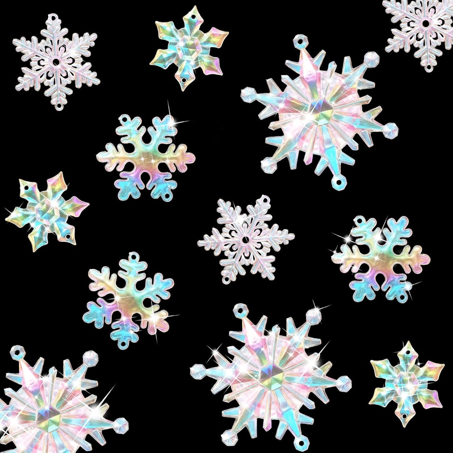 Dilunave 40 Pieces Christmas Snowflake Ornaments Acrylic Christmas Tree Decorations Crystal Snowflakes Translucent Winter Hanging Ornament for Tree(Iridescent)
