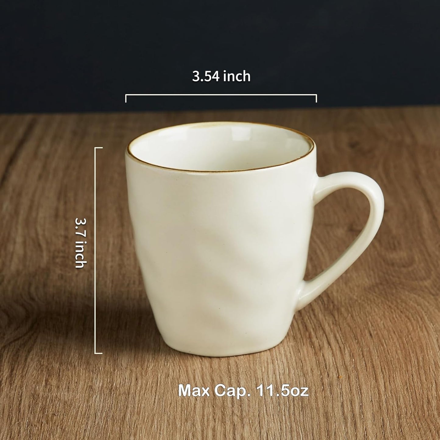 famiware Coffee Mugs Set of 4, Ocean Round 11.5oz Coffee Cup Set with Handle for Cocoa, Milk, Hot Chocolate, Tea or Water, Stoneware Cups for Kitchen, Microwave Dishwasher Safe, Vanilla White