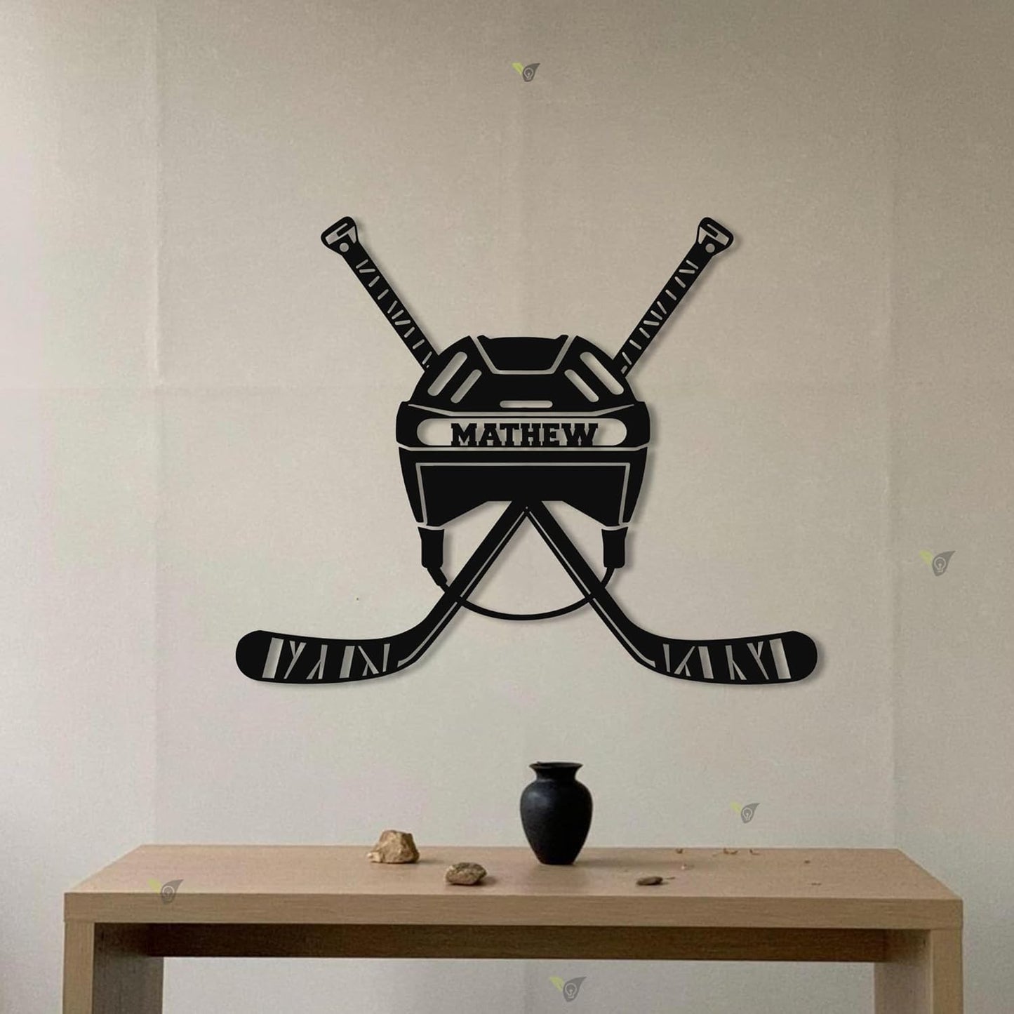 Custom Hockey LED Sign - Goalie Helmet Personalized Name Sign with Crossed Sticks, Light Up Goalie Mask Hockey Room Decor for Boys, Players, Fans