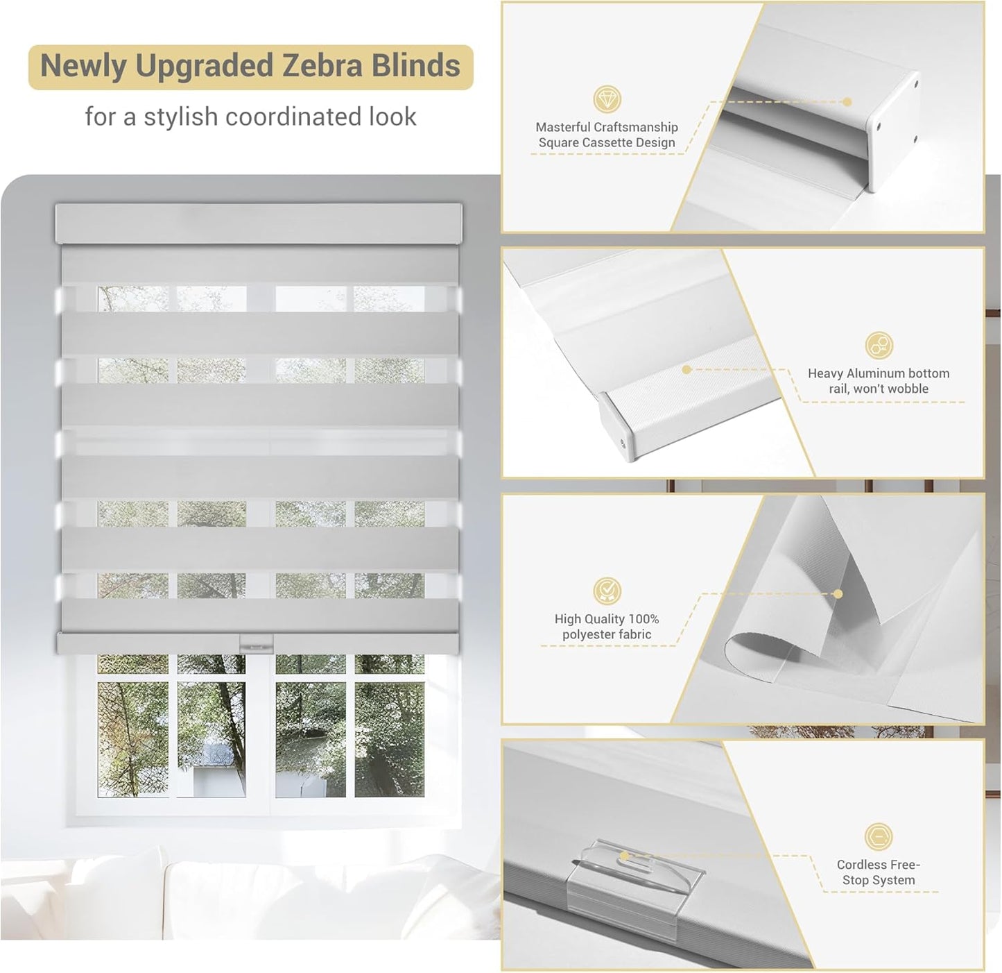 Cordless Zebra Blinds for Windows, Blackout Interior Blinds,Easy to Install,UV Protection,for Offices and Home,Custom Roller Shades, Solid Black, 12" W x 56" H