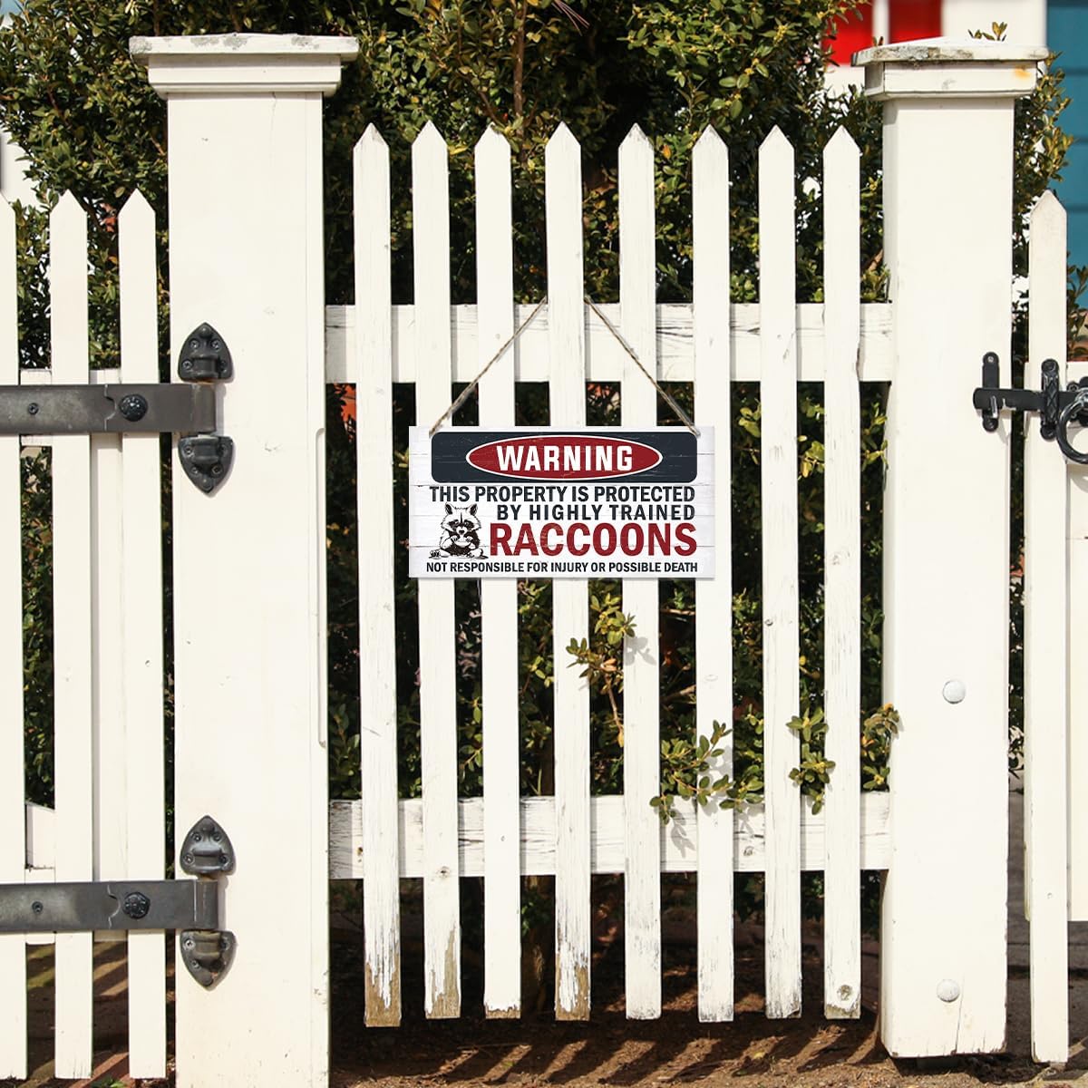 Funny Warning Signs, The Property is Protected By Highly Trained Raccoons Sign, Decorative Wood Hanging Wood Plaque, Raccoon Wall Decor, Backyard Decor, Home Garden Decor for Indoor Outdoor Use