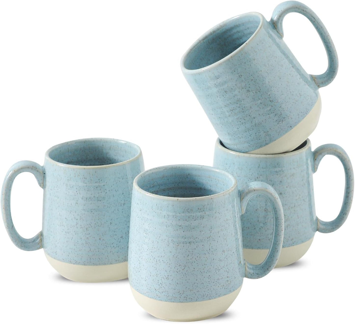 Hasense Ceramic Coffee Mugs Set of 4, 15 Oz Coffee Cup with Handle for Women and Men, Modern Large Latte Mugs for Cappuccino, Tea, Cocoa, Microwave Dishwasher Safe, Mother's Day Gifts, Light Blue