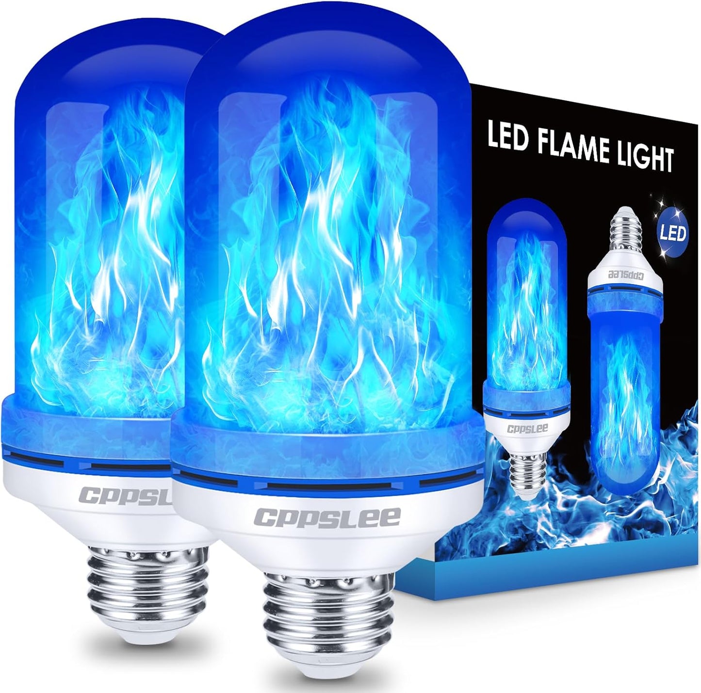 CPPSLEE Upgraded LED Flame Light Bulbs, 4 Modes Flickering Light Bulbs, E26 Base Fire Flame Bulb for Halloween Decorations Outdoor, Christmas Lights Patio Indoor Home Decor (Blue, 2 Pack)