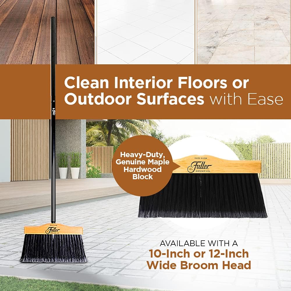 10” Upright Broom with 2 Piece Black Steel Threaded Handle