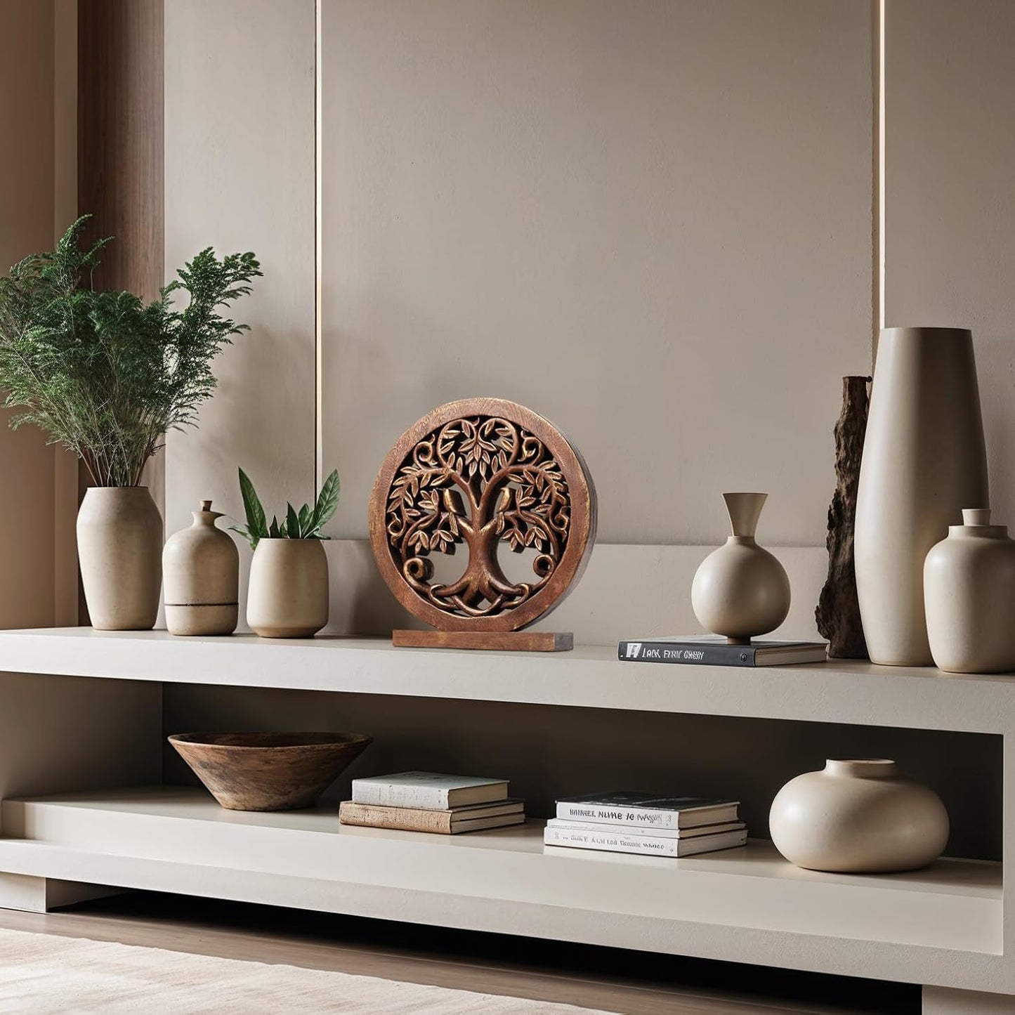 Decozen Solid Wood Tree of Life Sculpture - Home Decor, Living Room, Boho, Shelf, Coffee Table, Centerpiece Table Decorations, Mantle, Dining Table Centerpiece, Bathroom Shelf, Entryway, Farmhouse