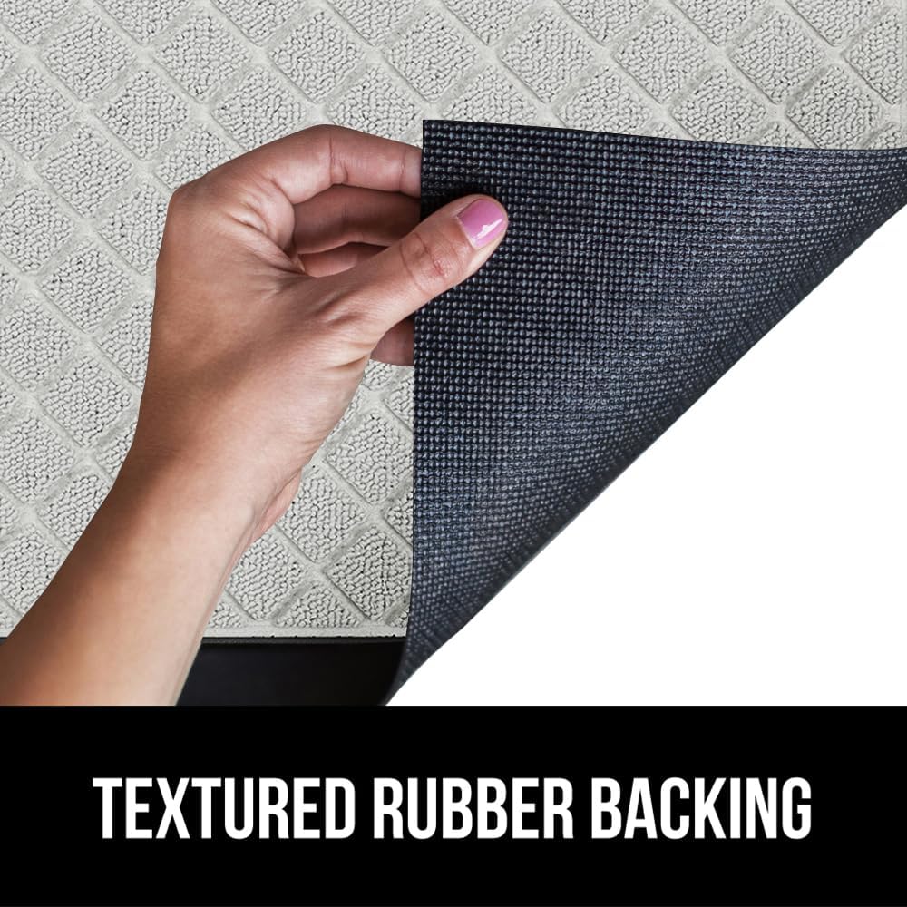 GORILLA GRIP 100% Waterproof All-Season WeatherMax Doormat US Designed Natural Rubber, Stain and Fade Resistant, Low Profile Indoor Outdoor Door Mats, Easy Clean Patio Mat, 17x29, Light Gray