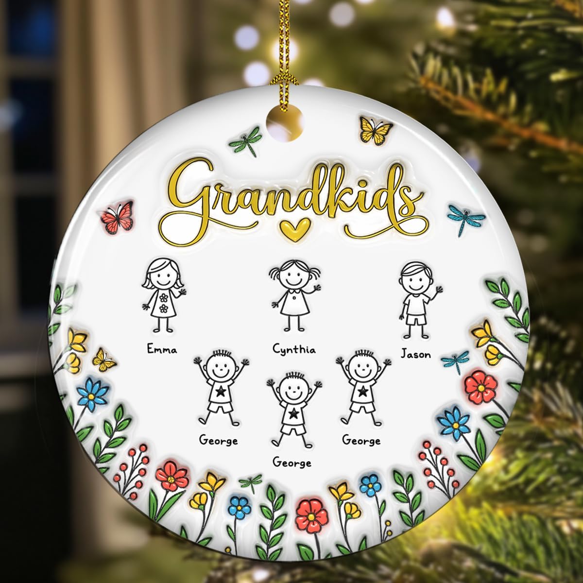 Grandkids Personalized Ceramic Ornament – Sentimental Family Tree Decoration, Grandparent Christmas Keepsake