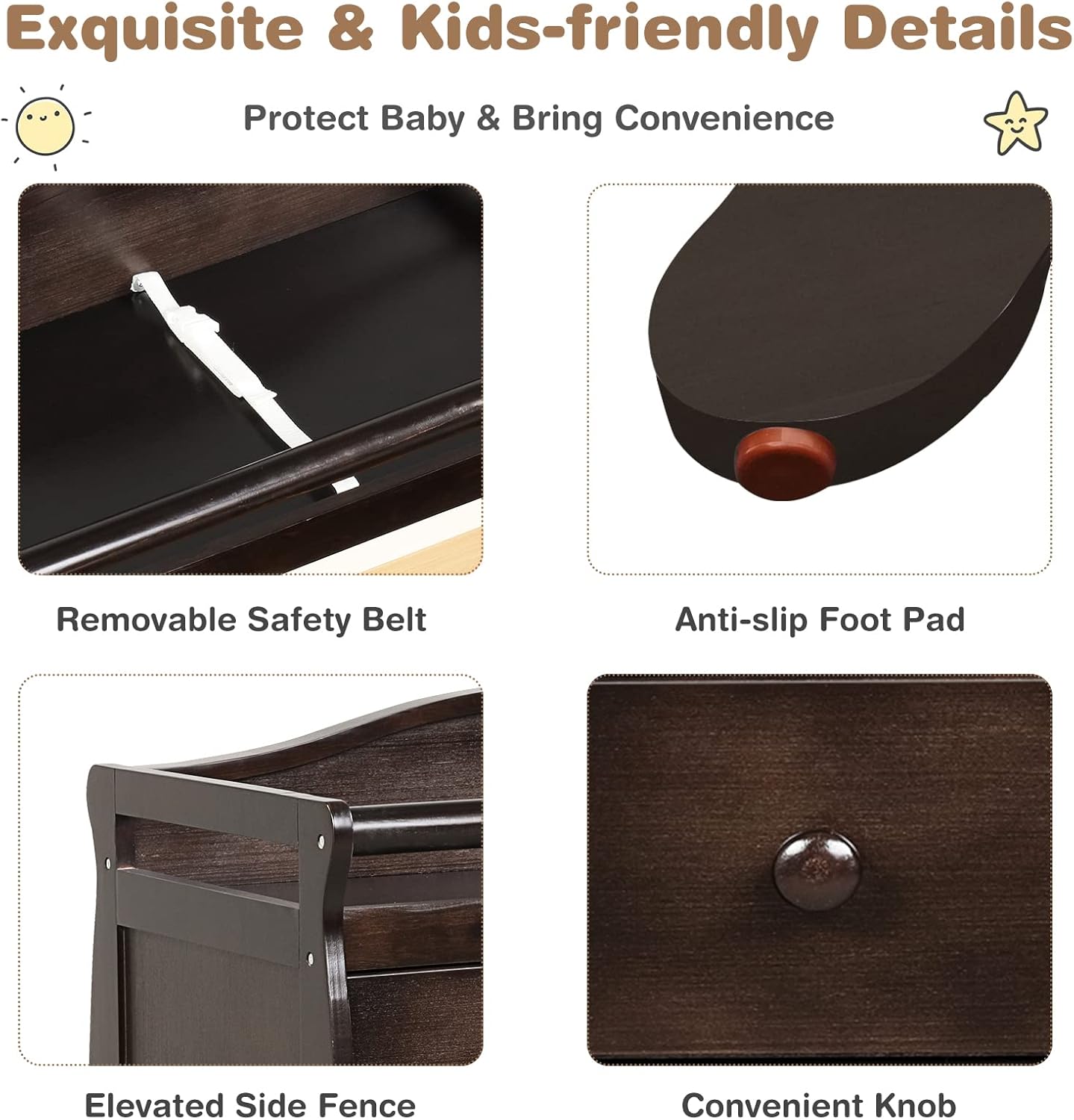 Costzon 3-Drawer Changing Table, Infant Diaper Changing Station with Drawers, Safety Rails & Strap, Baby Changing Table Dresser for Nursery, Easy Assembly (Brown)