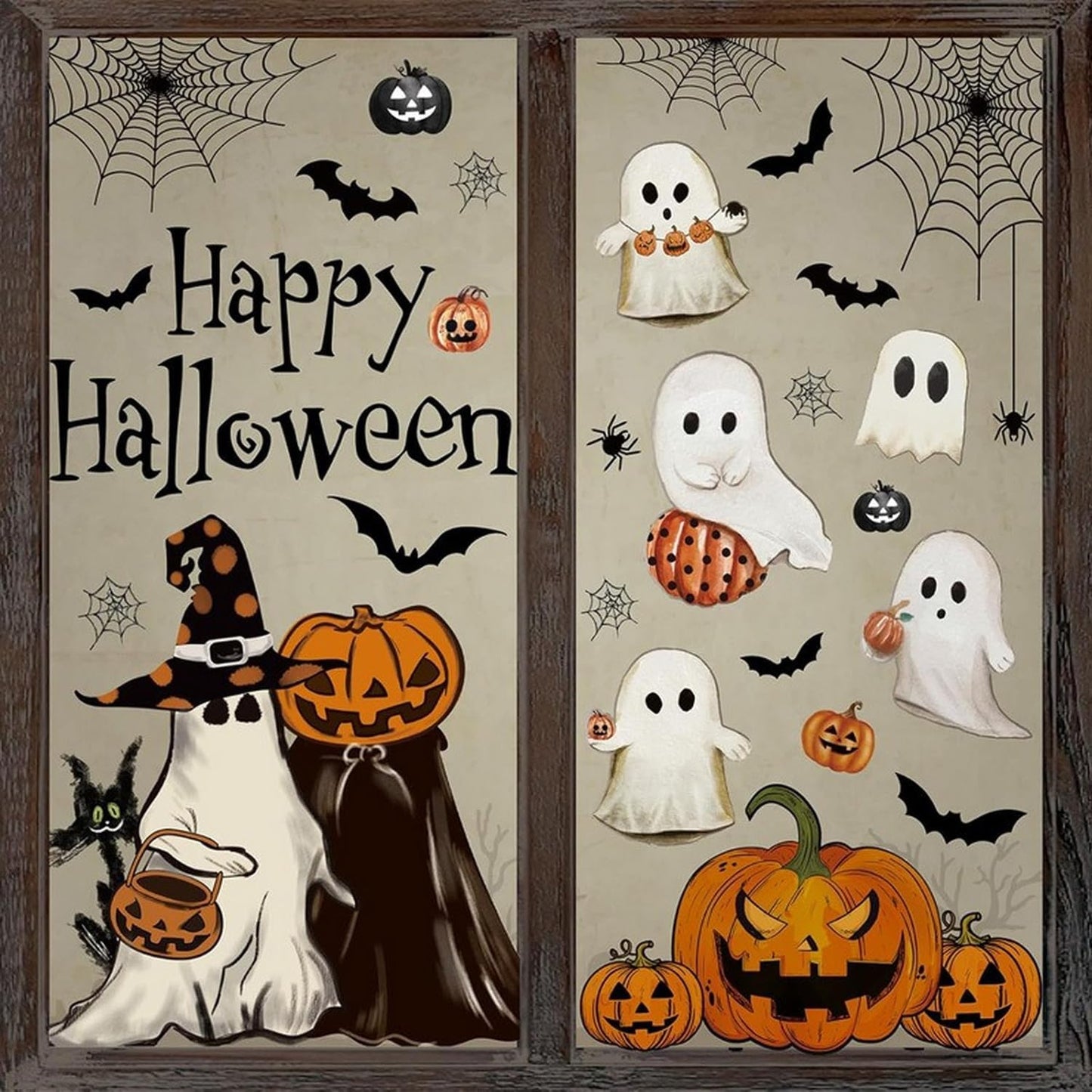 Halloween Ghost Window Clings for Glass 6 Sheets Cute Window Decals Spooky Window Stickers Pumpkin Spider Windows Cling for Halloween Fall Party Home School Office Glass Supplies Decorations