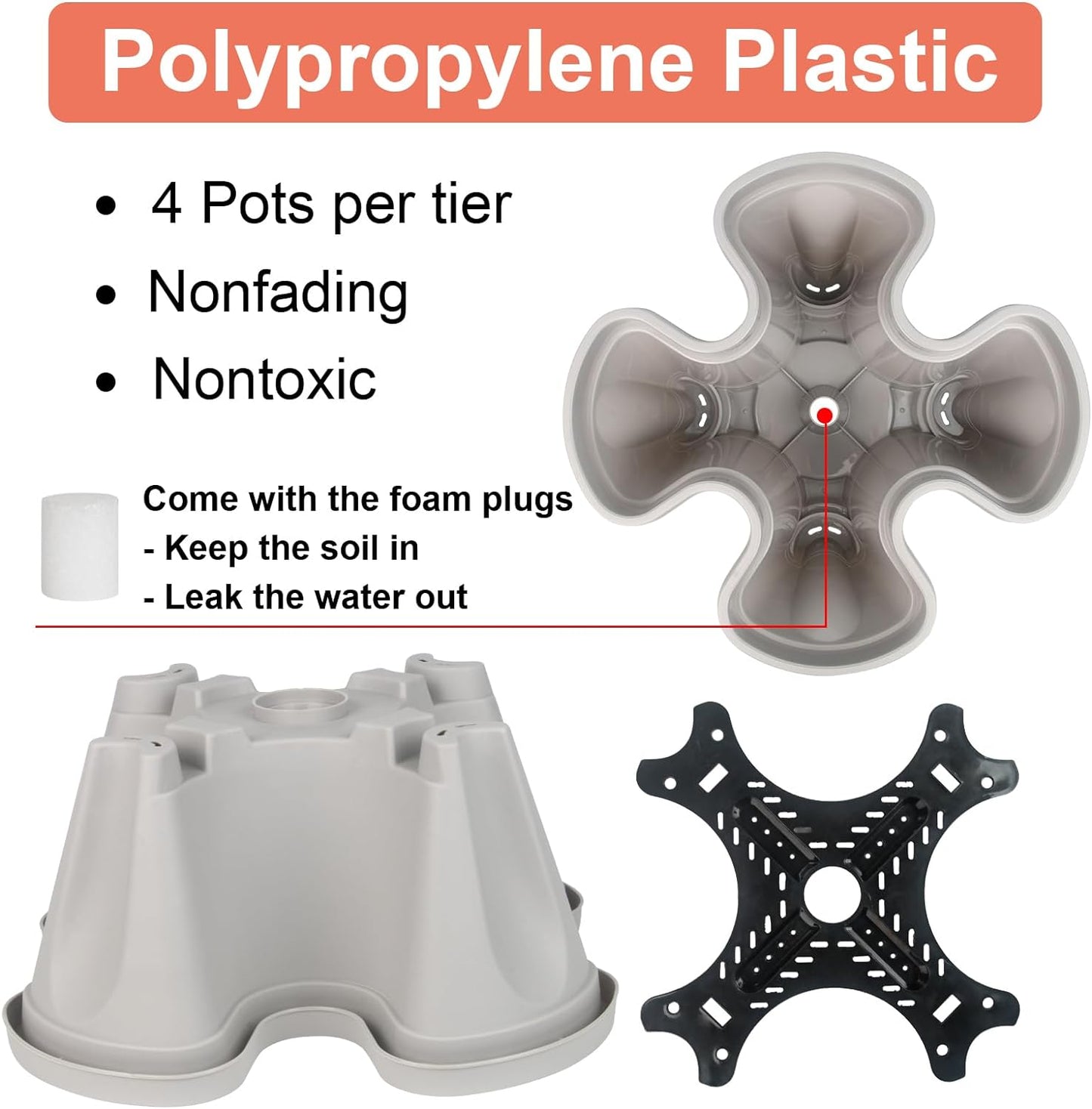 DUNCHATY Stackable Vertical Garden Planter, 7 Tier Herb Planter Pots, Indoor/Outdoor, Gray