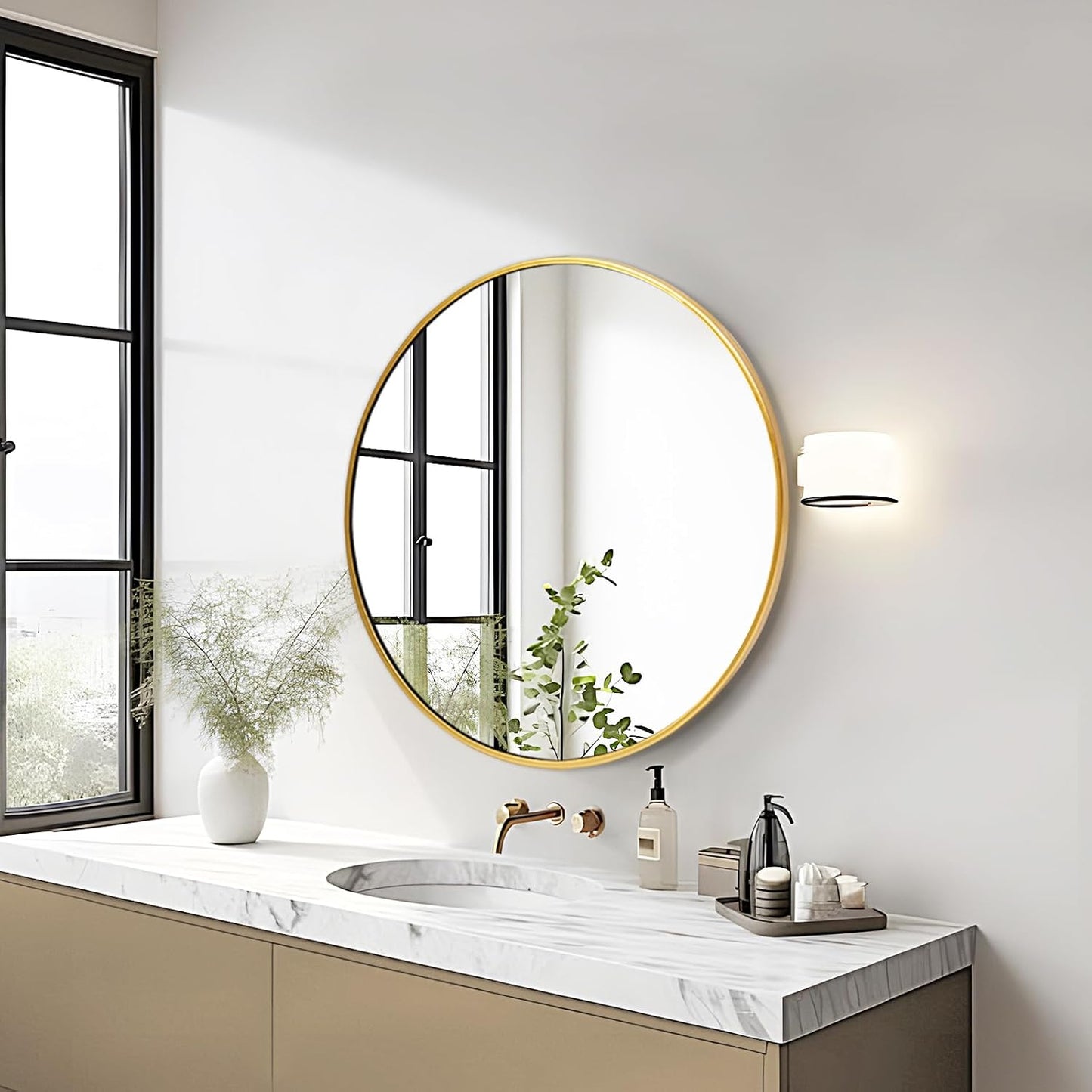 Fabuday Gold Circle Mirror for Bathroom - Small 18 Inch Round Mirror for Wall Decor with Golden Matte Frame, Living Room, Bedroom, Entryway Circular Mirrors