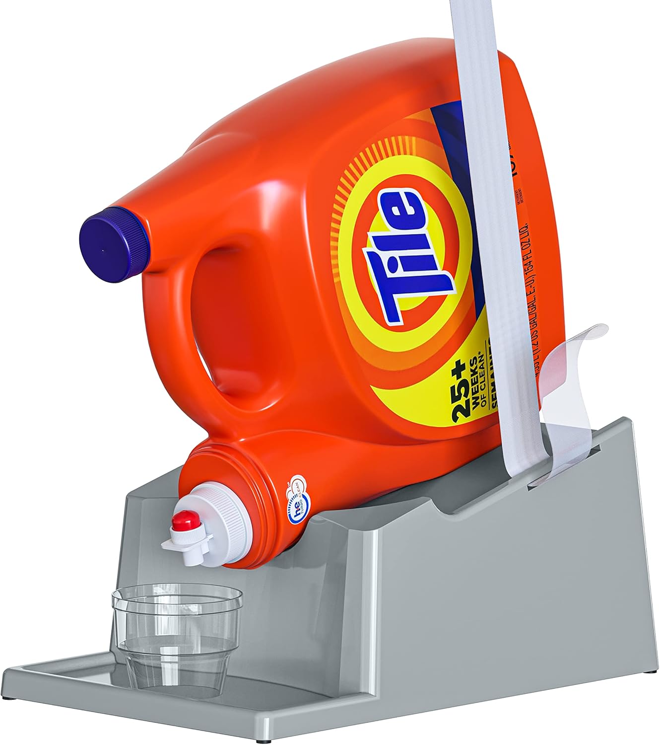 TidyFriend Liquid Laundry Detergent Holder Stand with Drip Tray & Rubber-Grip Feet, Stand for Laundry Room Organization and Storage, Fabric Softener Dispenser with Cup Holder for Easy Pouring (Grey)
