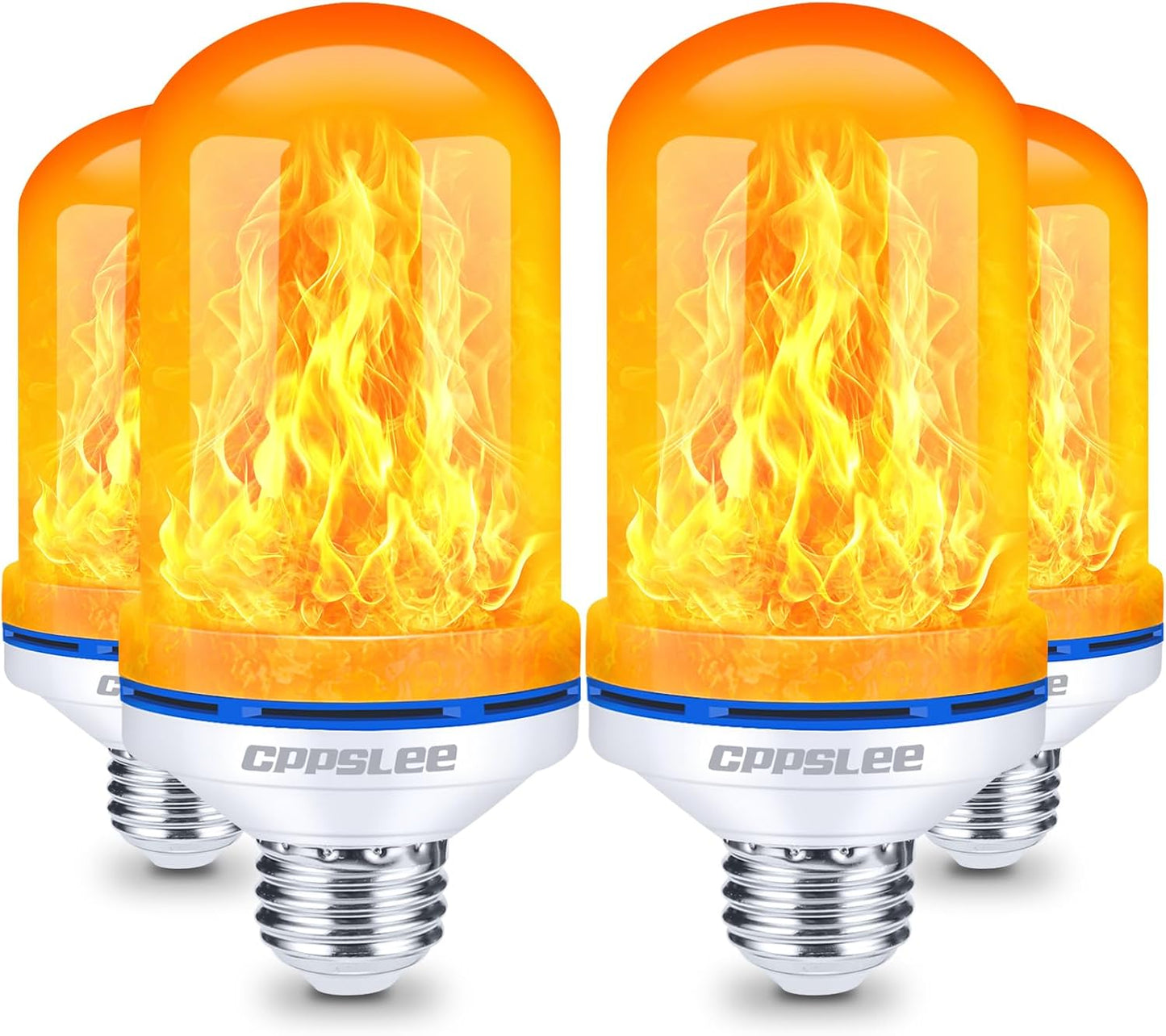CPPSLEE Upgraded LED Flame Light Bulbs, 4 Modes Flickering Light Bulbs, E26 Base Fire Flame Bulb for Halloween Decorations Outdoor, Christmas Lights Patio Indoor Home Decor (Yellow, 4 Pack)