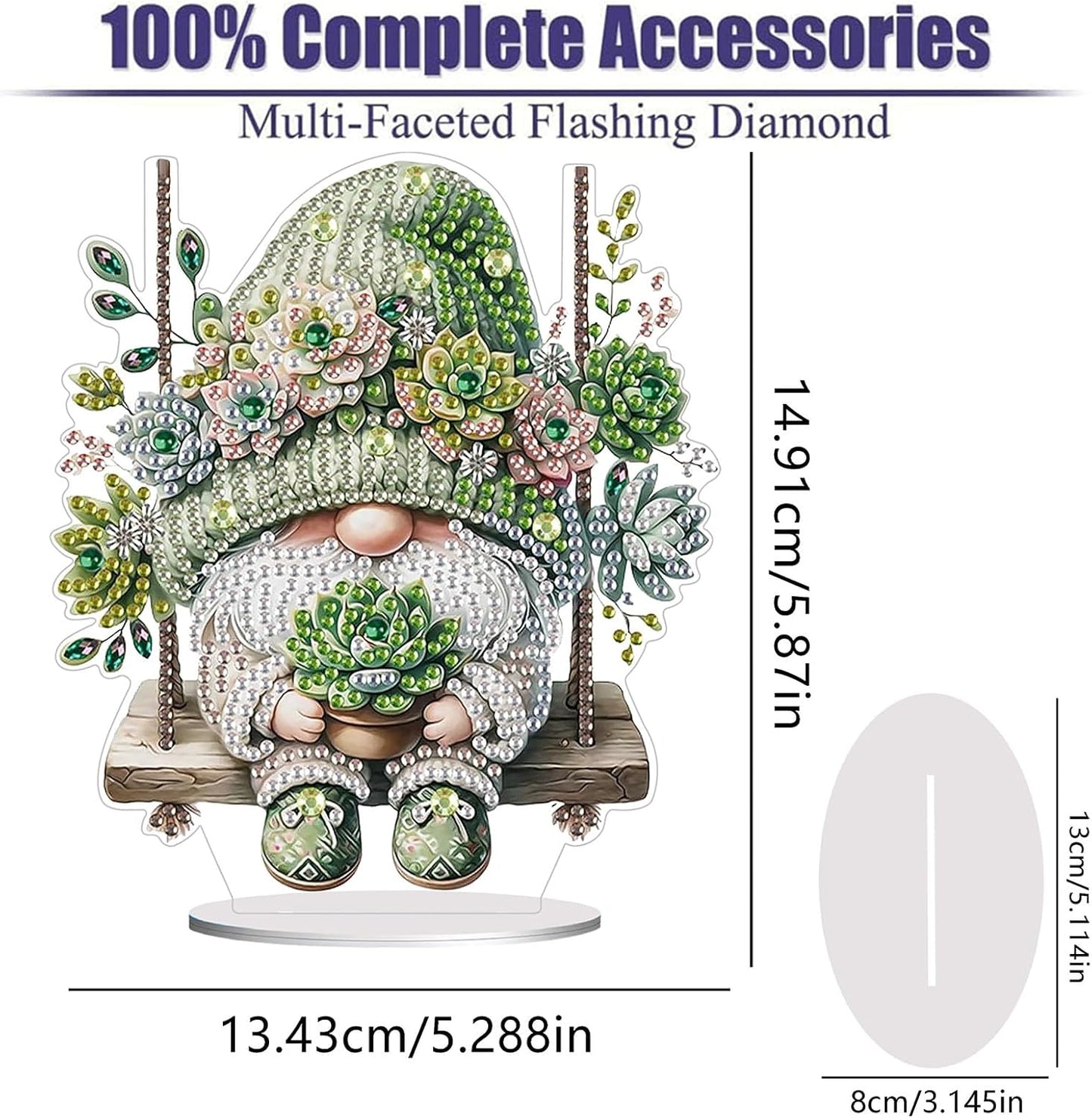 Diamond Painting Kits for Adults Beginners, 5D Full Drill Dwarf Succulents Crystal Art Desktop Ornament, DIY Single Sided Home Office Desk Decor, Creative Craft Gift Set with Tools