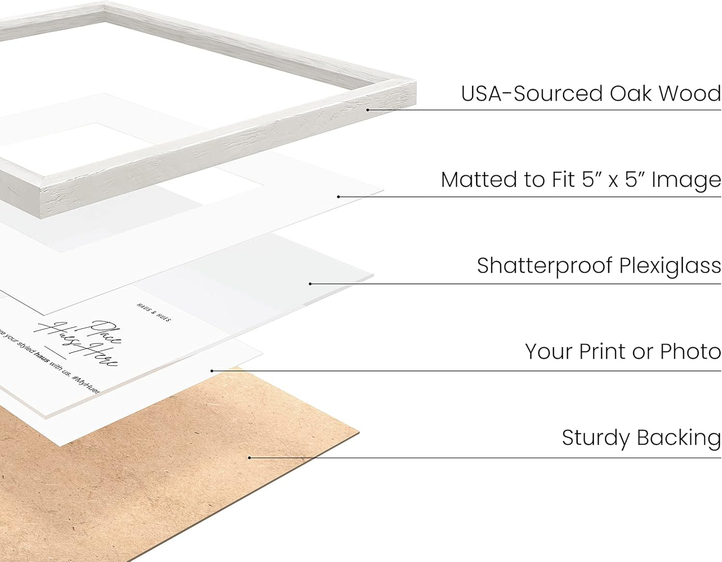 HAUS AND HUES Square Picture Frames 10 x 10 Set of 25 - Photo Gallery Wall Frame Set, Wood Frames With Mat, White Oak