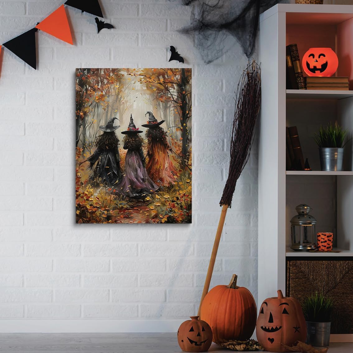 Generic Vintage Three Witches In The Forest Painting Witch Print Witchy Canvas Print Halloween Wall Art Halloween Decor Witch Poster Dark Academia Gothic Room Decor for Dorm Bedroom 12x16in Unframed