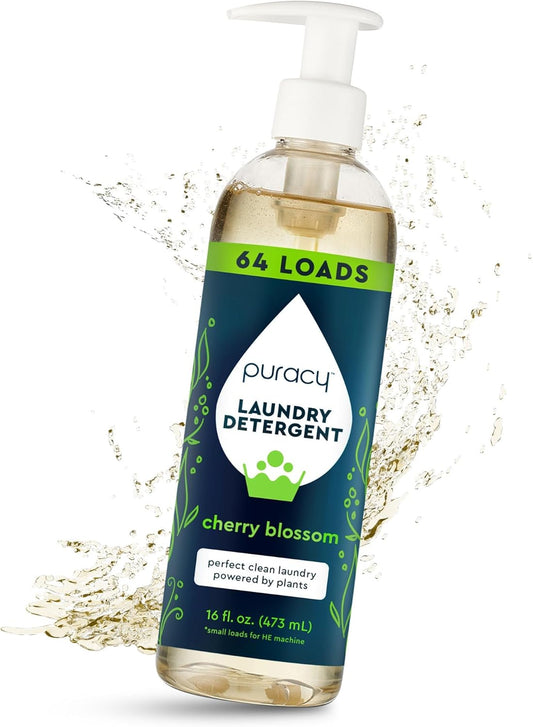Puracy Laundry Detergent - Enzyme-Powered Liquid Laundry Detergent Concentrate, Natural LaundryDetergent Seen on TikTok, Non-Toxic (Cherry Blossom, 16 fl oz, 64 Loads)