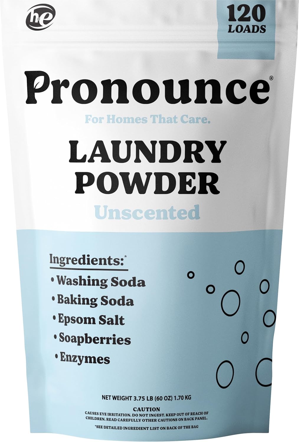 Pronounce Laundry Detergent Powder Alternative | Earth-Derived Ingredients, Eco-Friendly, Safer for Sensitive Skin, Eczema, and Babies. Stain + Smell Fighting. HE Safe (Unscented, 120 Loads)