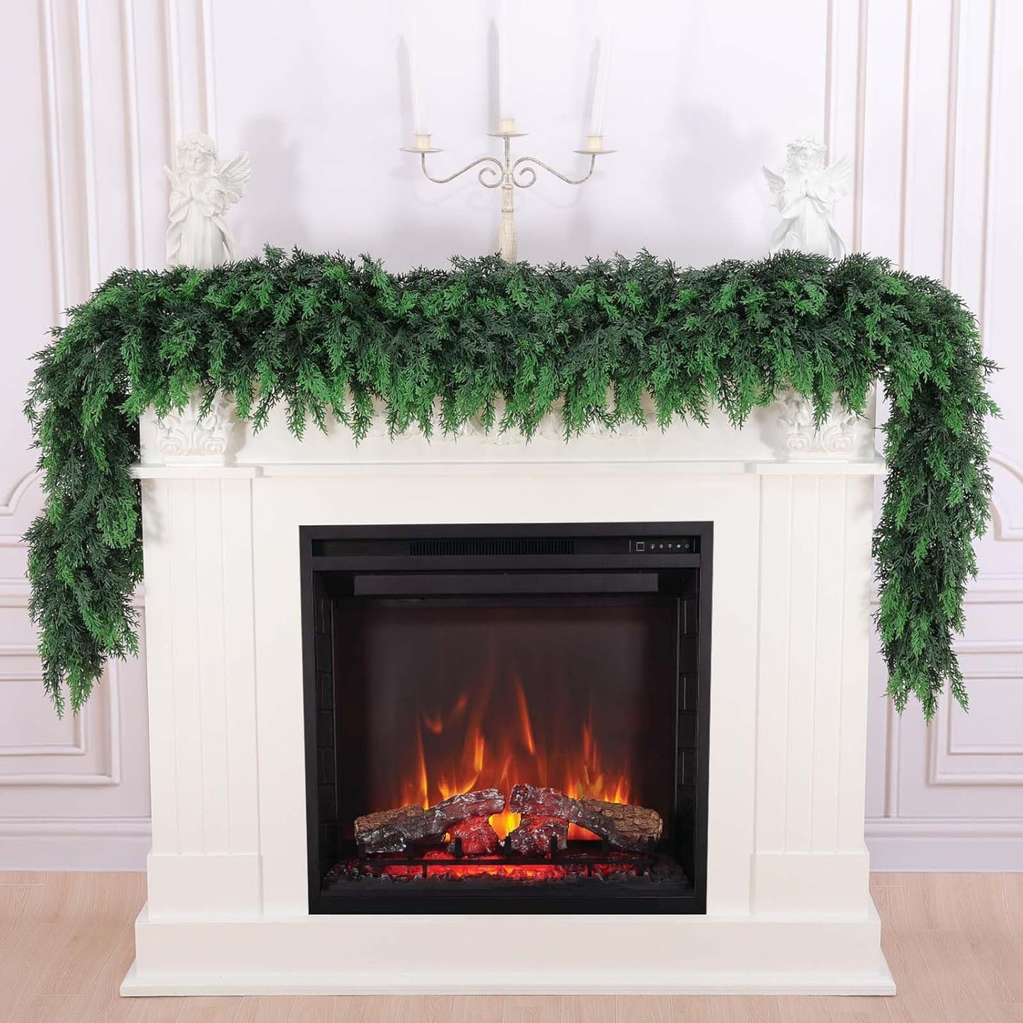 Hananona 6 FT Artificial Cedar Garlands, Real Touch Winter Cedar Cypress Garland, Green Artificial Greenery Pine Garland for Table, Mantle, Wall, Indoor, Outdoor Christmas Decorations (1, 6 FT)