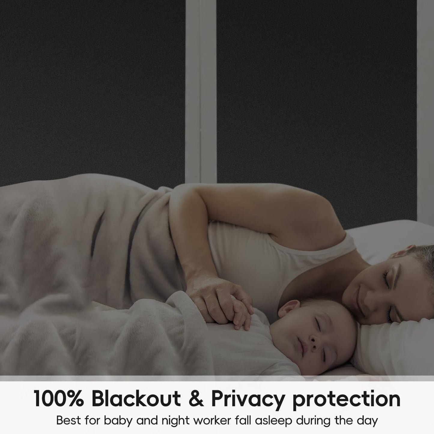 DUOFIRE Blackout Window Film Sun Blocking White Black Window Privacy Film Non Adhesive Static Cling Removable Windows Tint Anti -Glare Day Sleep Windows Tinting Films for Home, Office (35.4 x 78.7 in)