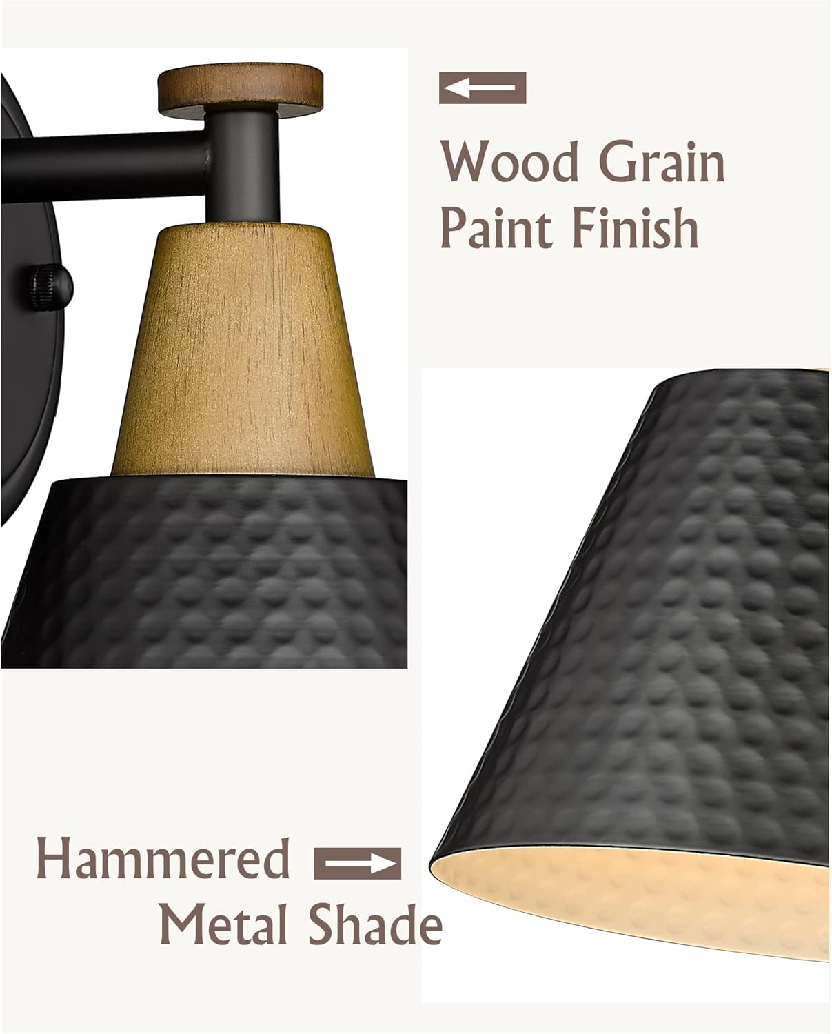 FEMILA Wall Sconces Set of 2, 1-Light Matte Black Bathroom Light Fixtures, Modern Single Vanity Light Wall Lamp with Hammered Metal Shade, 4FG59B-2 BK