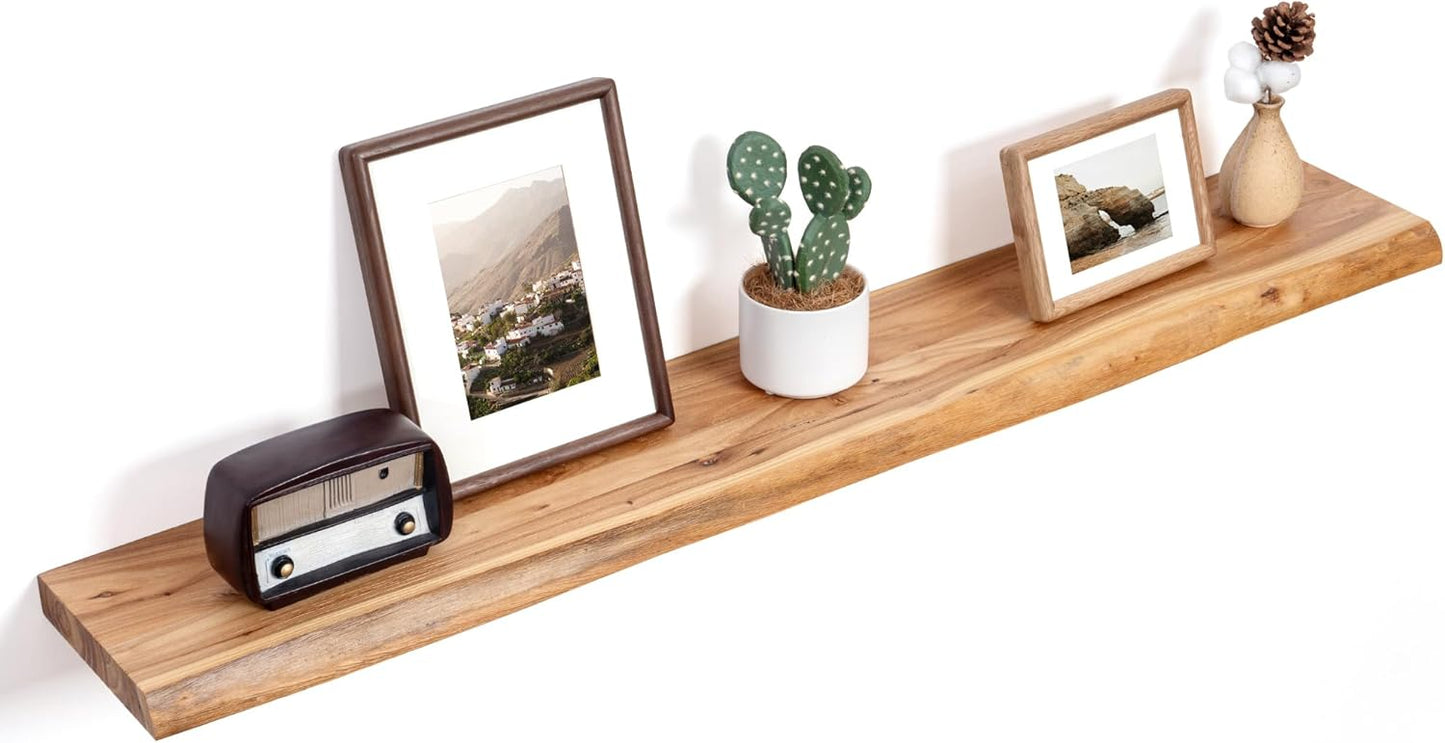 Floating Shelves for Wall Decor, Rustic Solid Elm Wood Floating Shelves Wall Mounted, Wall Shelves with Invisible Bracket for Living Room Bathroom Bedroom Kitchen, 48 Inch, Natural