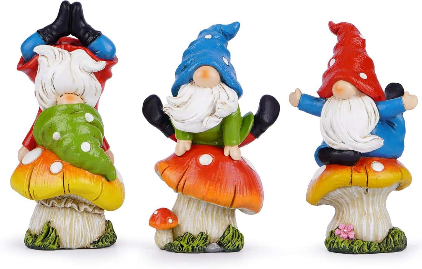 Hodao 3 PCS Spring Yoga Mushroom Gnomes Decoration Summer Elf Figurines Gifts for Home Spring Lively Garden Statues Decor for Outdoor, Mom, Mother (Multicolor)