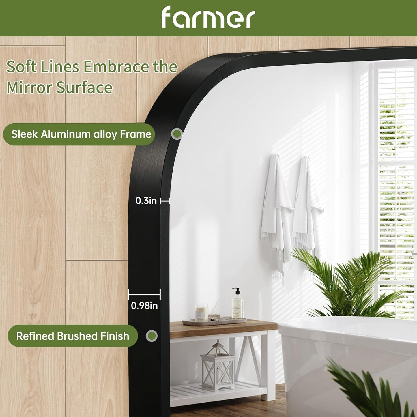 FARMER 20x30 Inch Black Bathroom Mirror, Rectangle Vanity Mirror, Brushed Mirrors for Wall, Metal Frame Hanging Mirror with Round Corner for Bedrooms, Entryways, Living Rooms, Horizontal/Vertical