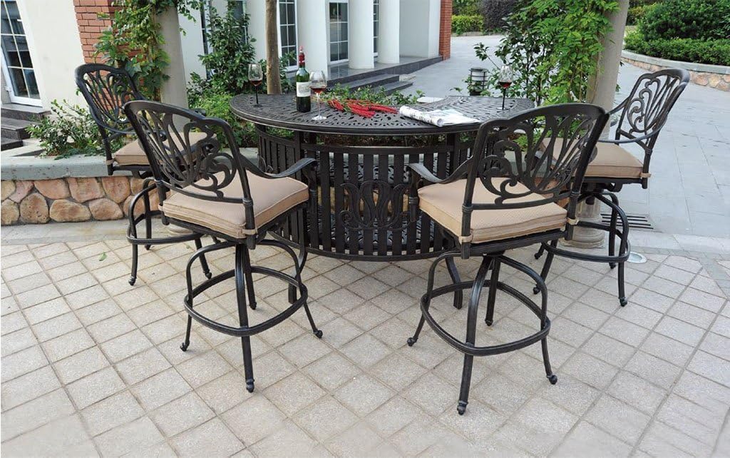 Elizabeth Cast Aluminum Powder Coated 5pc Party Bar Set with Party Bar Table - Antique Bronze
