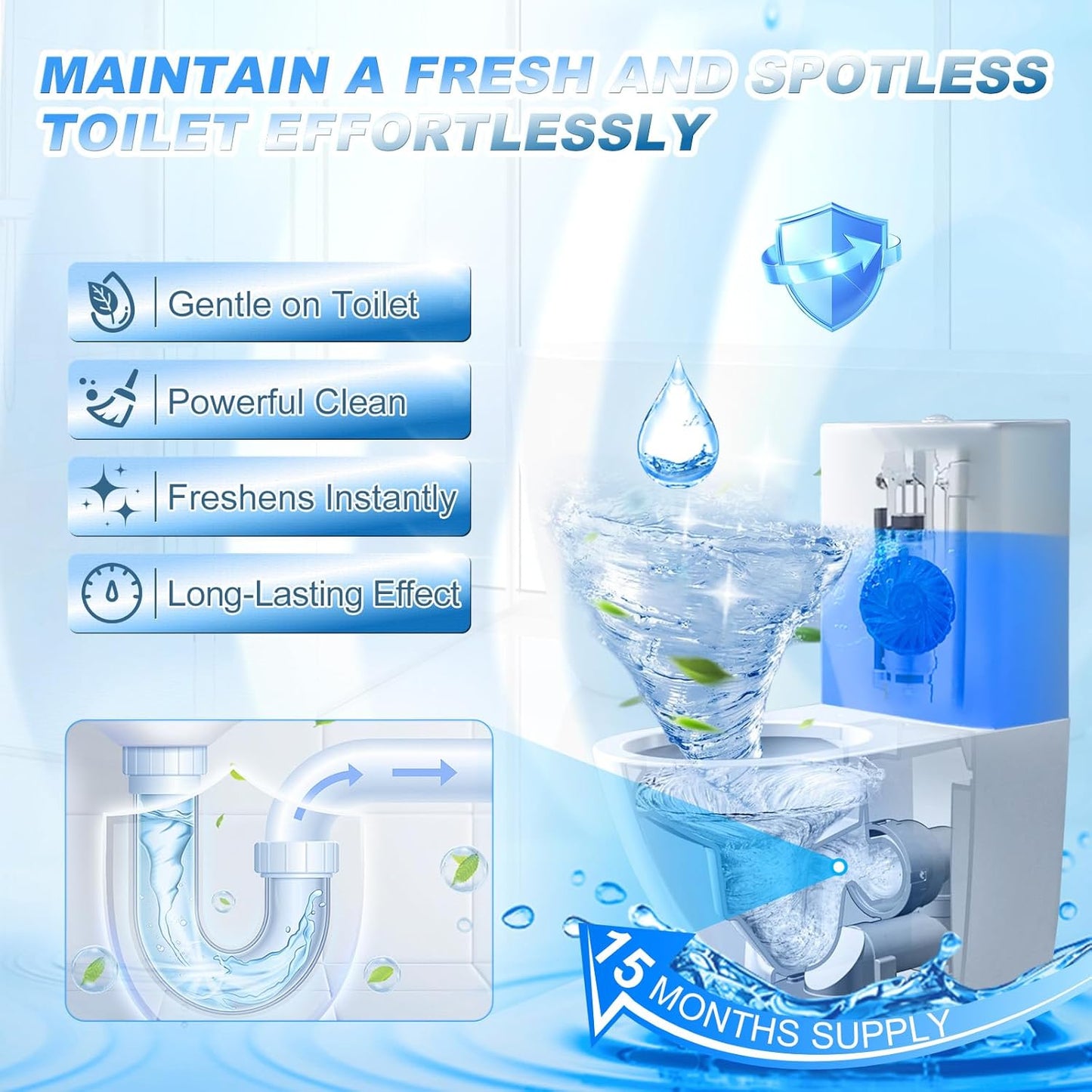 KIISIISO Automatic Toilet Bowl Cleaner Tablets，Bathroom Toilet Tank Cleaner，Blue Clean Bubbles,Strong Detergent Ability,Long-lasting 300 brushes,Mild Fresh Pine Scent(30 Pack)