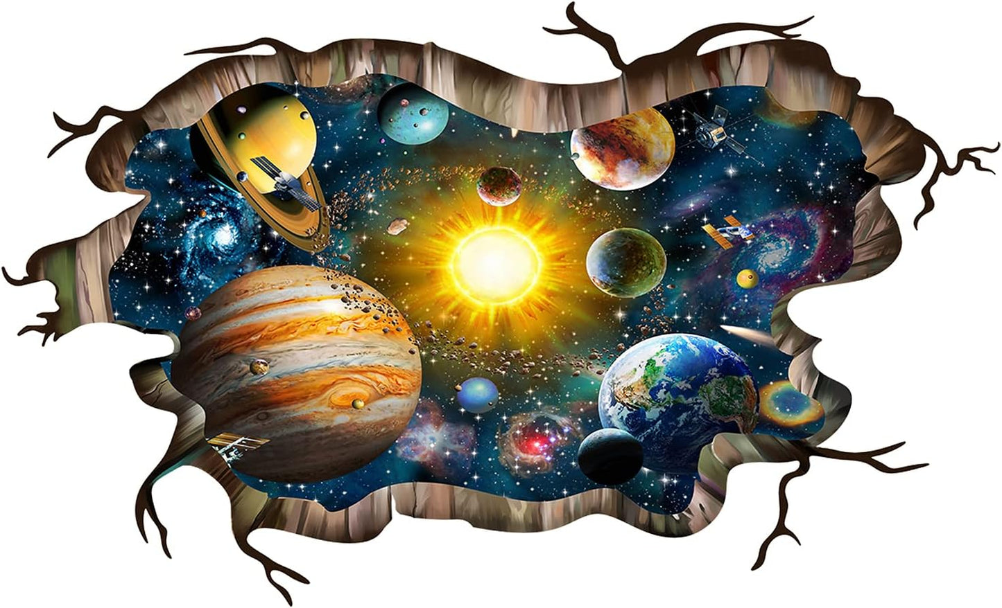 3D Broken Cosmic Galaxy Wall Decals, Magic Milky Way Outer Space Planet Wall Stickers, Creative Stars and Solar System Wallpaper for Kids Boys Floor Ceiling Living Room Bedroom Home Decor