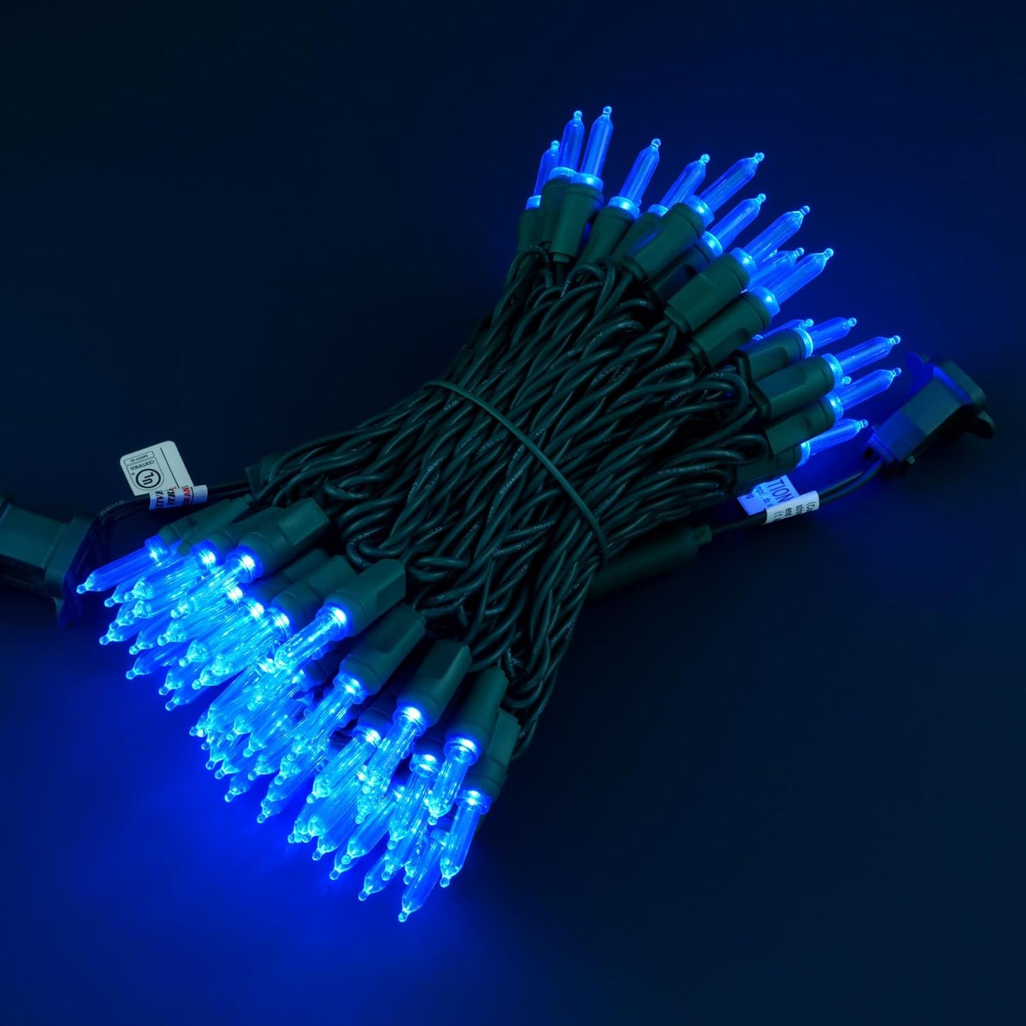 100 Blue One-Piece LED Christmas Lights, 33 ft Green Cord High Waterproof UL Certified T5 Outdoor String Lights (Blue)