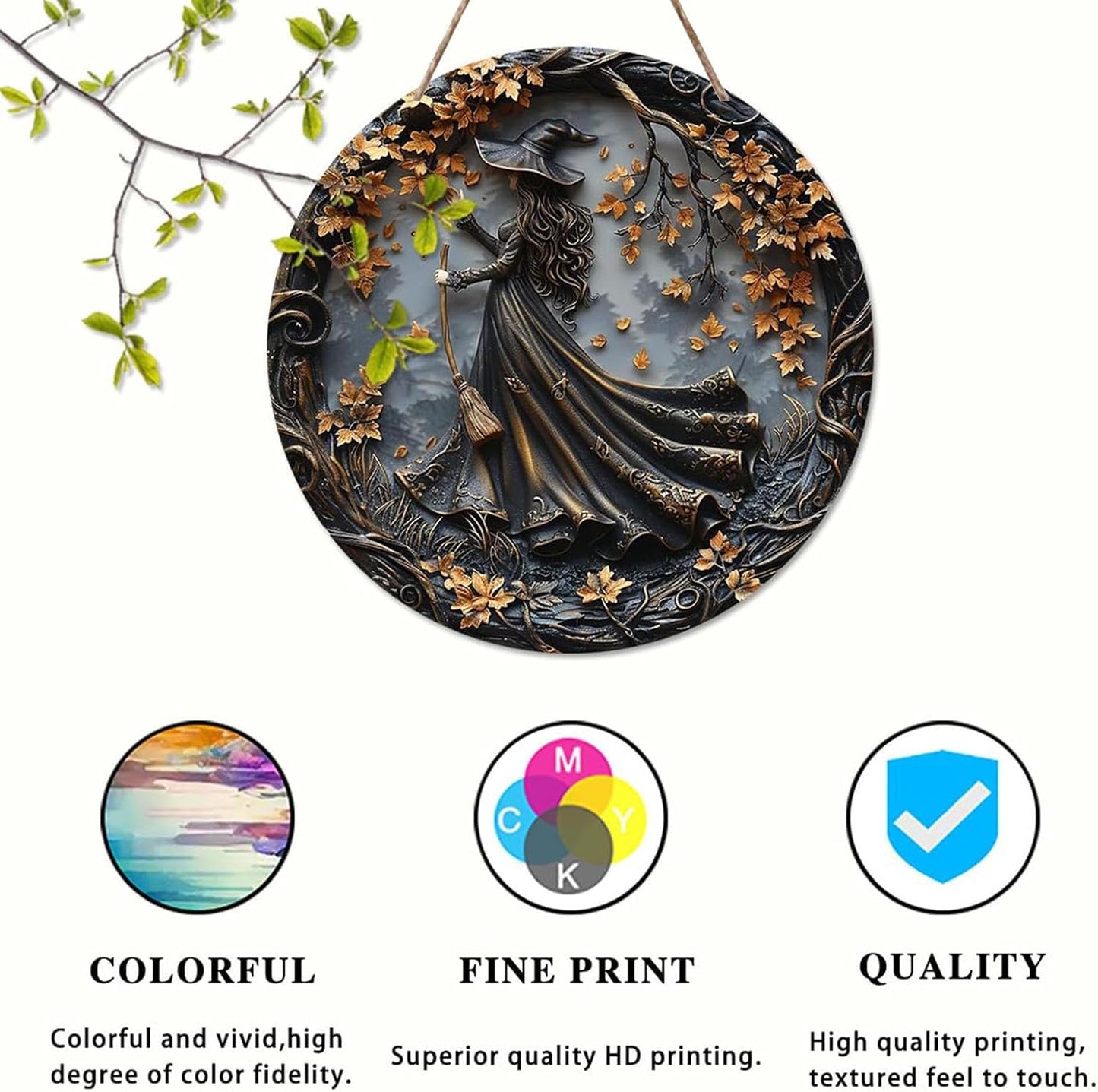 Fanyil/Olygee/Sherum/Shirem/Pubyfun/Glosrity/Libilin/Graddi/Solymody/Gowebs/Goredny/Vianys Witching Hour, Door Way Hanging Decor Halloween, 2D Wooden Round Witches Sign (C, ‎7.87")