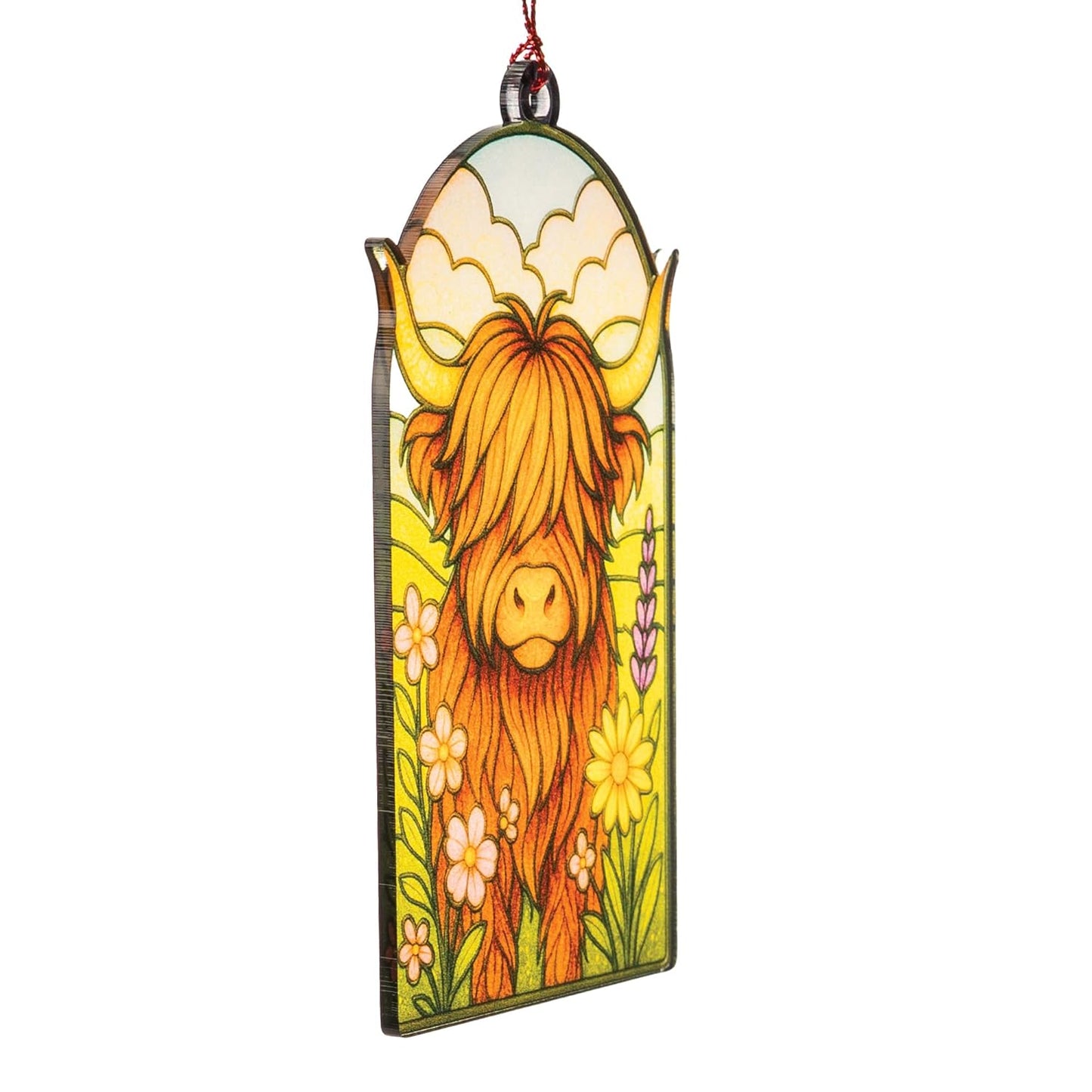 Highland cow ornaments - Highland cow gifts - Christmas ornament 2025 - Vintage christmas ornament - Farmhouse Xmas Orrnaments - Suncatcher Effect stained glass window hanging - car hanging