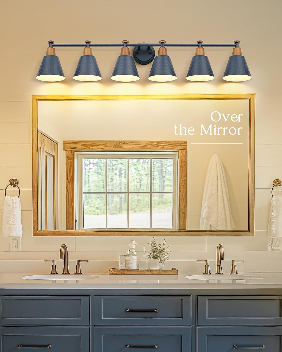 FEMILA Vintage Bathroom Light Fixtures, 45.3" Vanity Lighting Fixtures Over Mirror, 6 Light Vanity Light, Blue Finish, 4FG59B-6W Blue