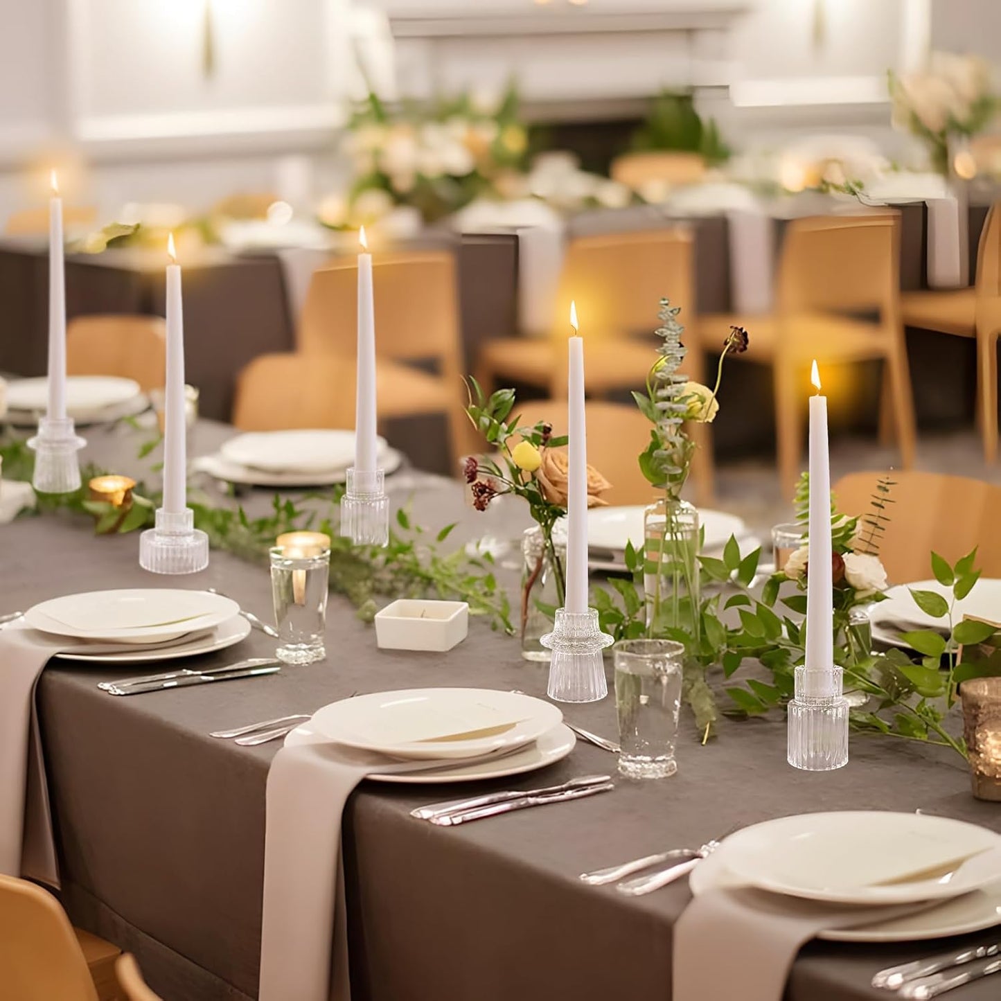 12 Pcs Glass Candlestick Holders Taper Candle Holders for Table Centerpieces, Wedding Decor and Dinner Party, Clear