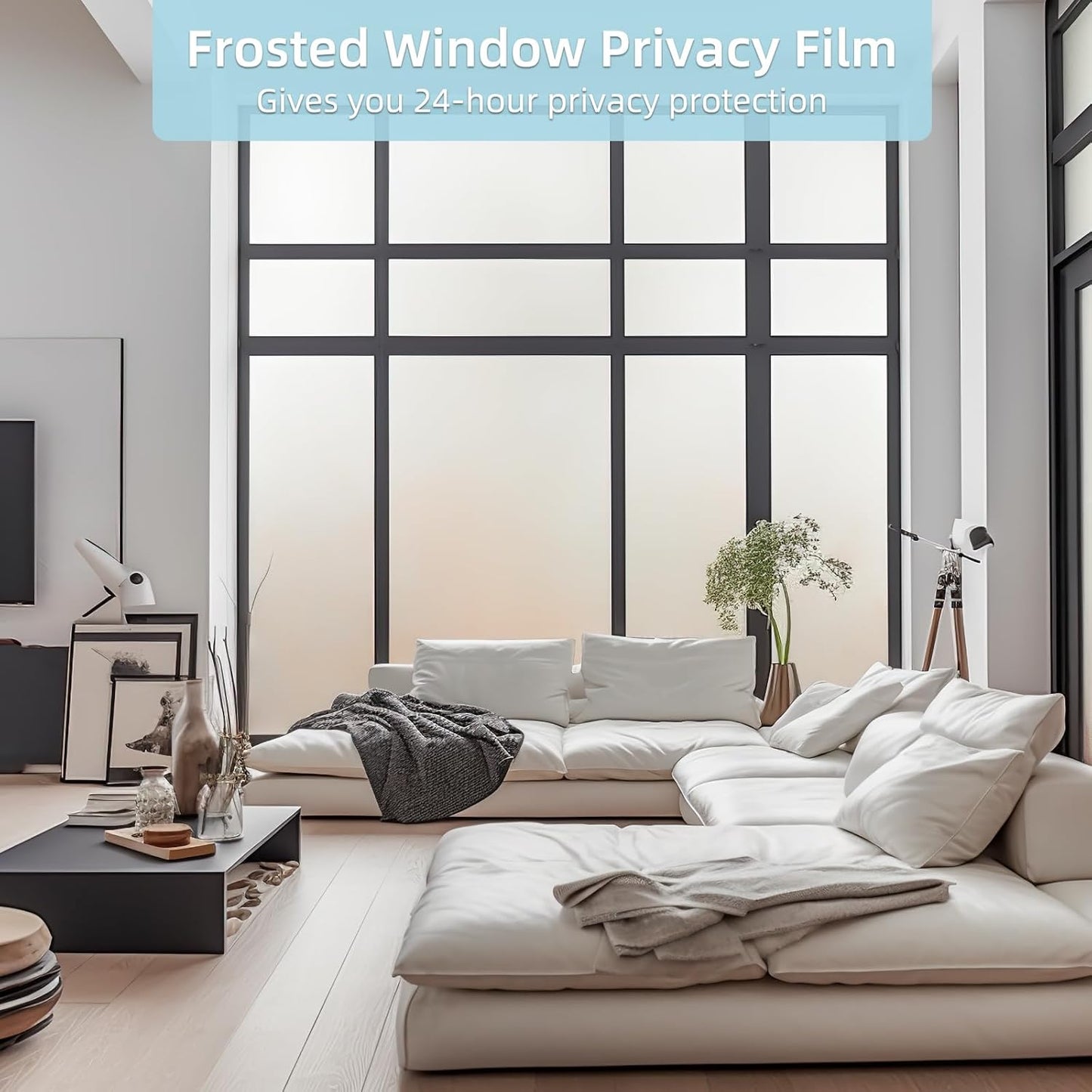 DUOFIRE Privacy Window Film Frosted Glass Film Matte White Static Cling Glass Film No Glue Anti-UV Window Sticker Non Adhesive for Privacy Office Meeting Room Bathroom Living Room DS001W 17.4x157.4in