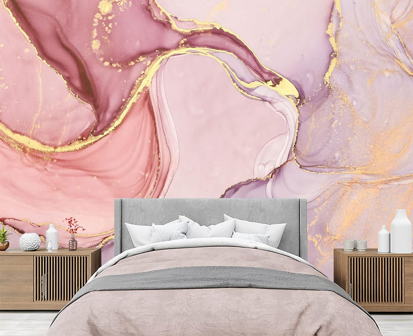Gilding Marble Pink Wall Mural Wallpaper for Bedroom 178" x 117"