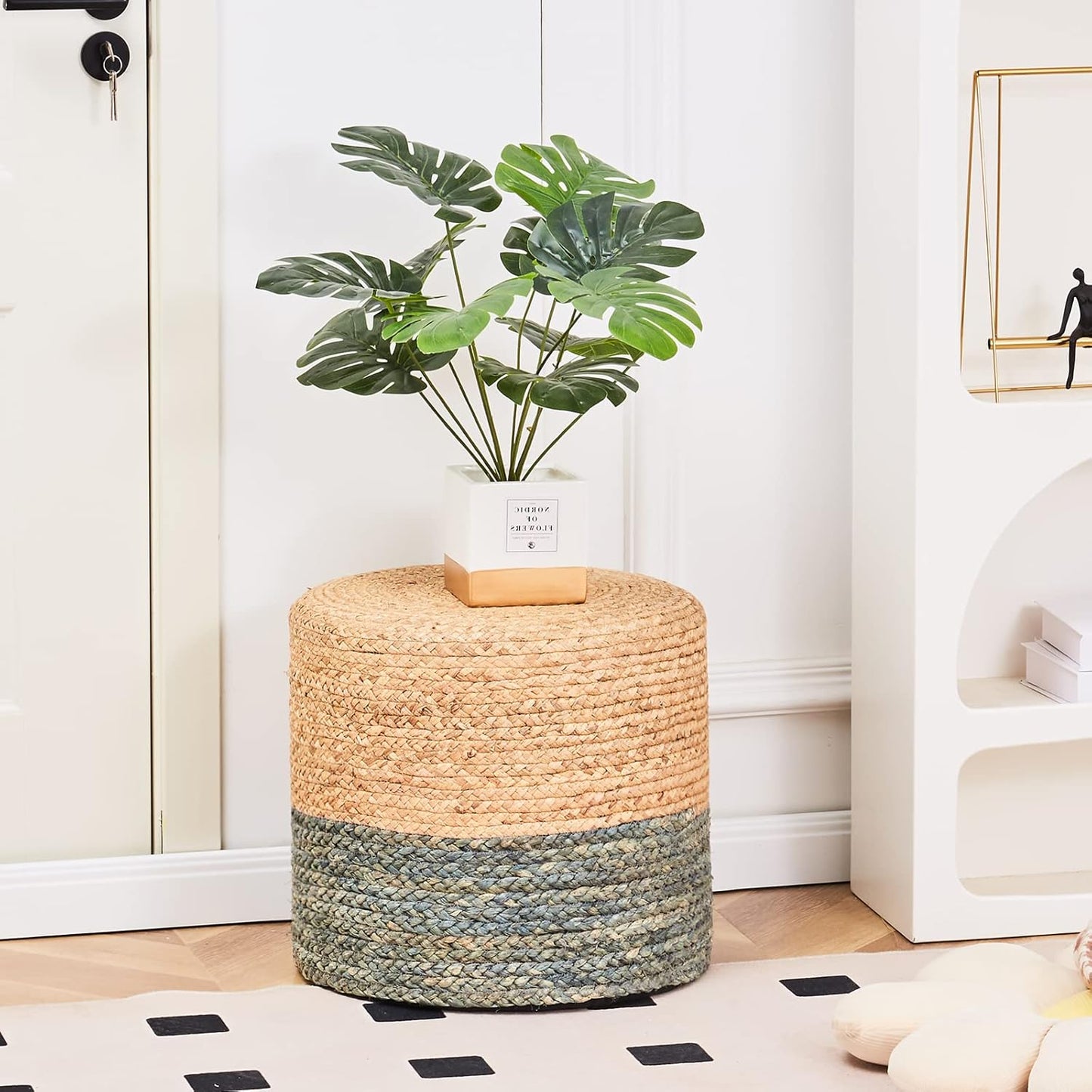 Cplxroc Ottoman Poof, Natural Seagrass Poufs, Hand Weave Round Footstool, Pouffe Accent Chair, Home Decorative Seat, Boho Deco Floor Chair for Living Room, Bedroom (18inch 68LE)