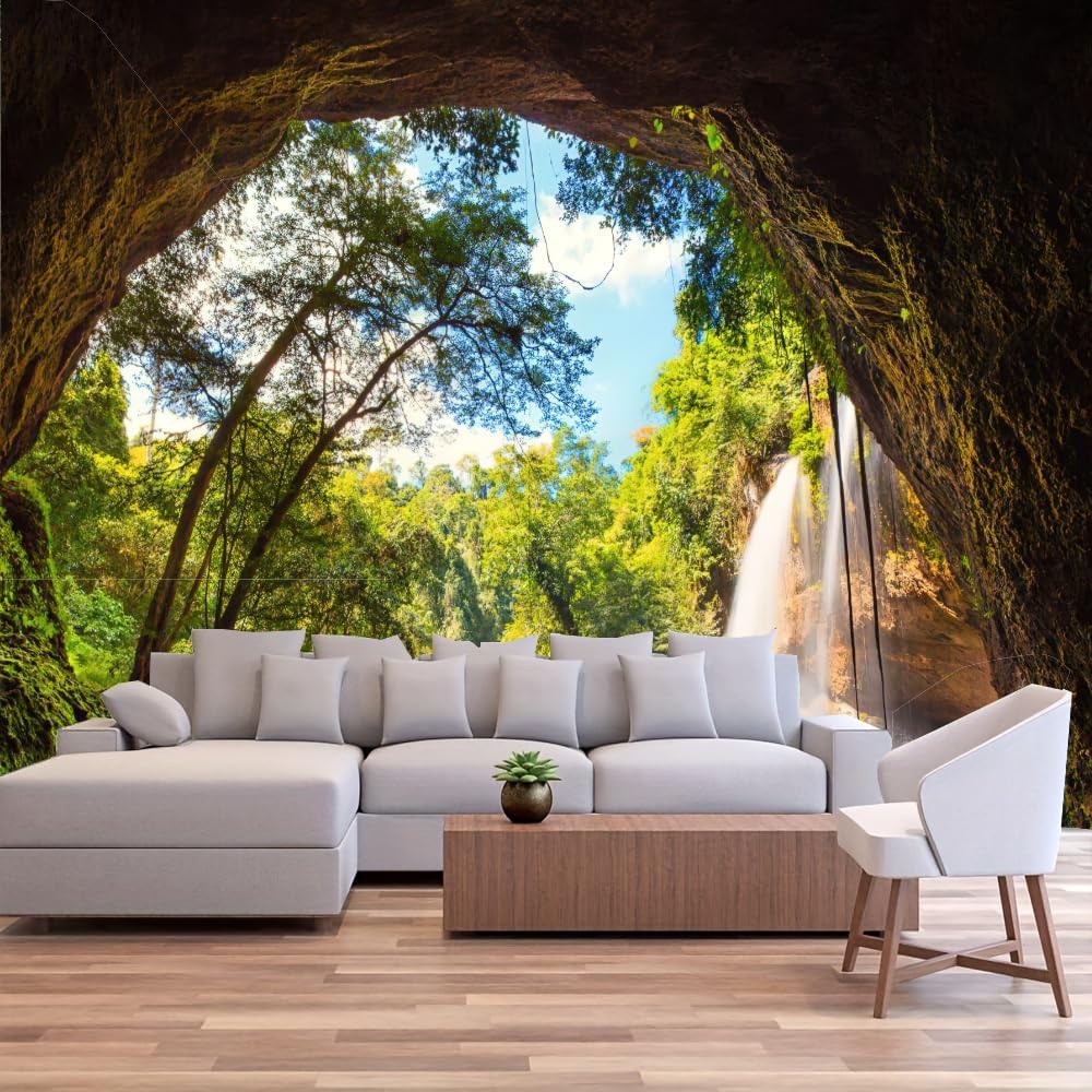 FENDROM Green Misty Forest Tapestry Wall Hanging Nature Mountain Cave Landscape Tapestry Waterfall River Tapestries for Bedroom Living Room Dorm Decor