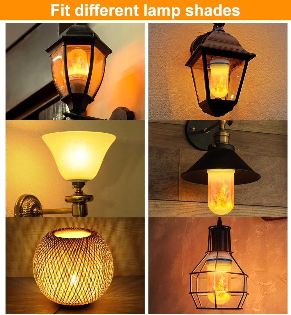 CPPSLEE Upgraded LED Flame Light Bulbs, 4 Modes Flickering Light Bulbs, E26 Base Fire Flame Bulb for Halloween Decorations Outdoor, Christmas Lights Patio Indoor Home Decor (Yellow, 6 Pack)