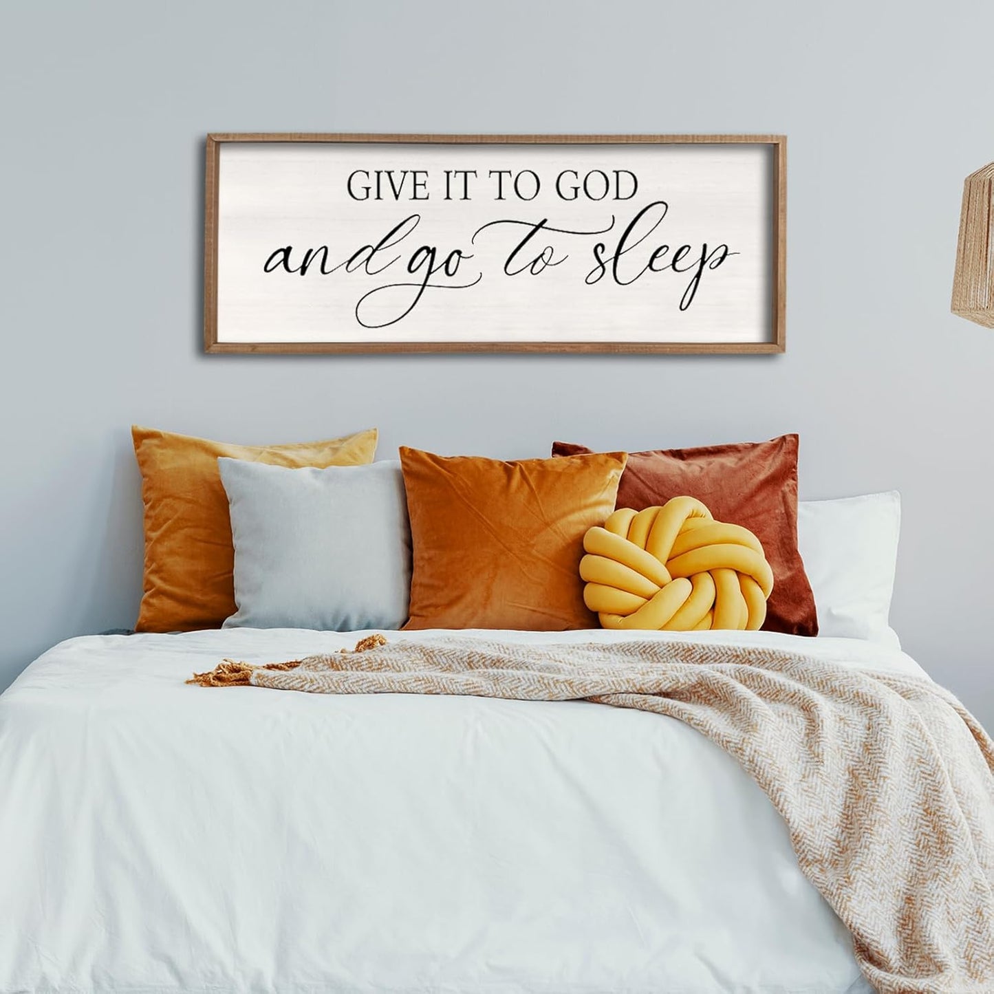 comurdyo Give It To God And Go to Sleep Sign 40''×15'' Master Bedroom Above Bed Wall Decor Wood Framed Couple Large Farmhouse Guest Room Rustic Simple Over Bedside Wall Art Hanging Decor (Wood)
