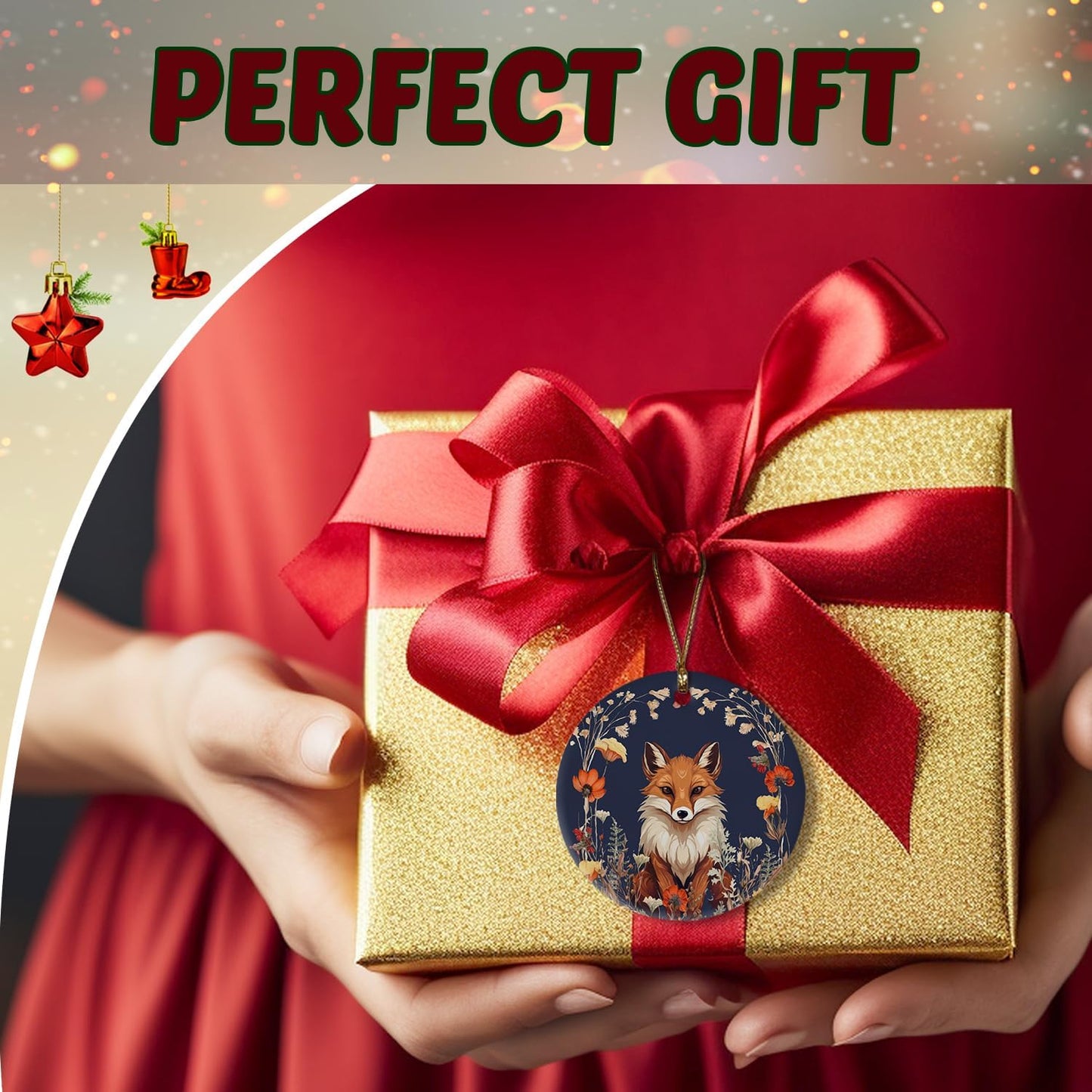 Fox Ornaments, Fox Decorations, Fox Gifts for Women, Botanical Fox Ceramic Ornaments, Fox Decorative Hanging Ornament